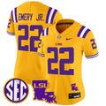 Women's LSU Tigers 2024 Louisiana Patch Vapor Limited Jersey - All Stitched - Gold, John Emery Jr.