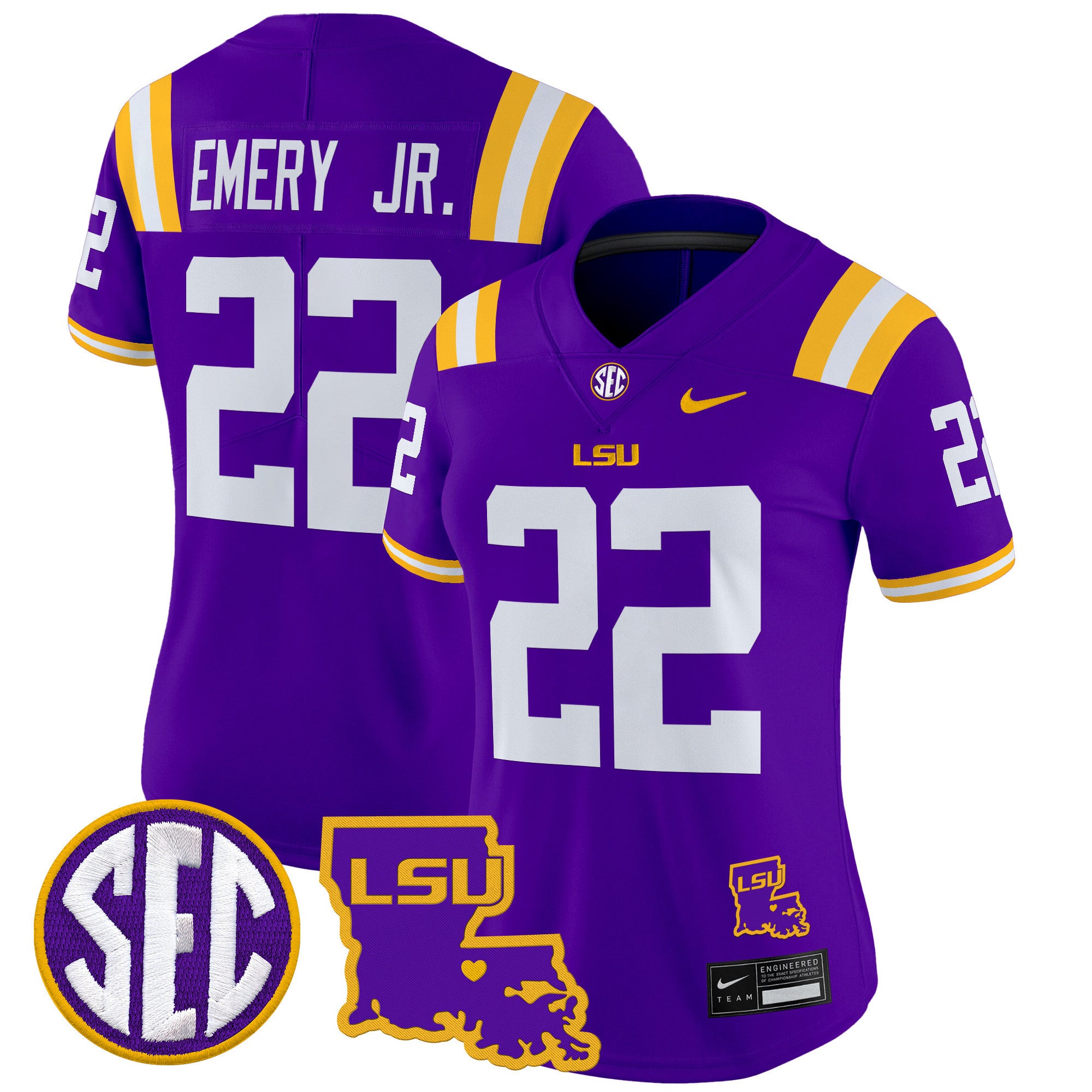 Women's LSU Tigers 2024 Louisiana Patch Vapor Limited Jersey - All Stitched - Purple, John Emery Jr.