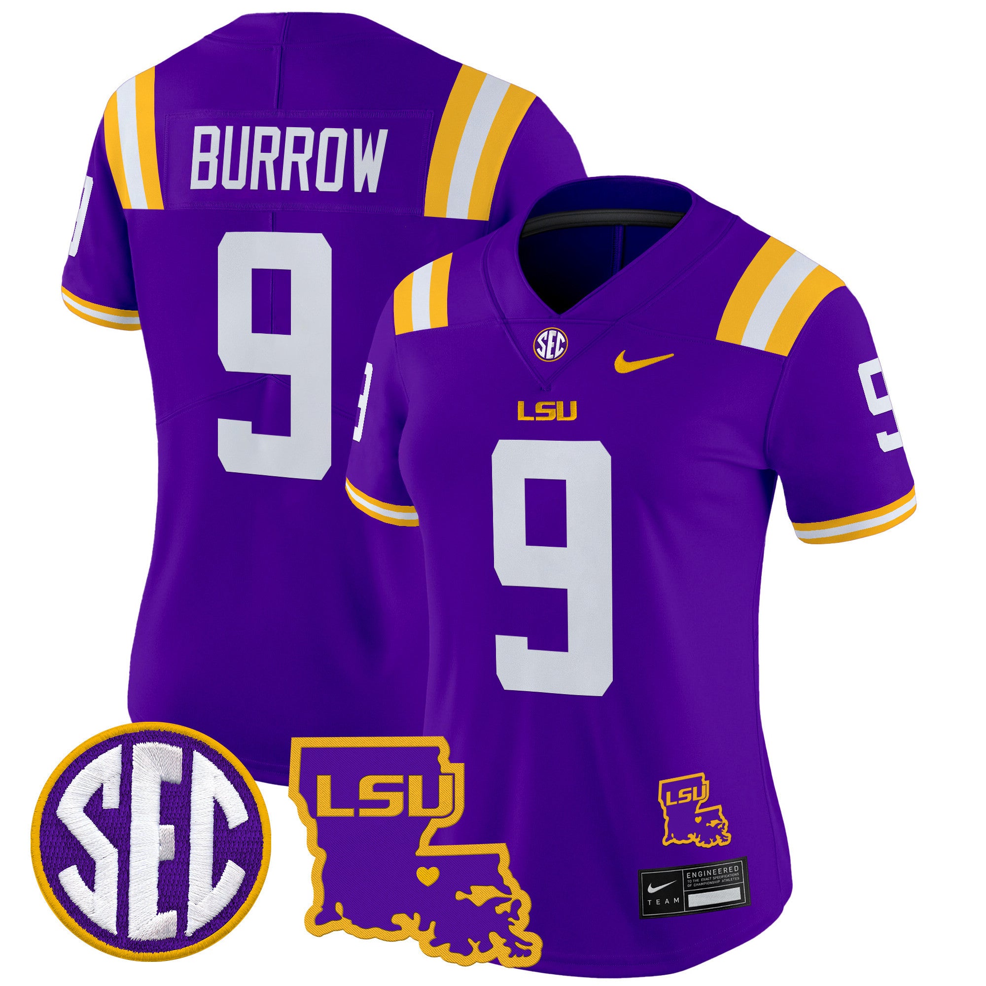 Women's LSU Tigers 2024 Louisiana Patch Vapor Limited Jersey - All Stitched - Purple, Joe Burrow