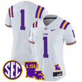 Women's LSU Tigers 2024 Louisiana Patch Vapor Limited Jersey - All Stitched - White, #1 Team