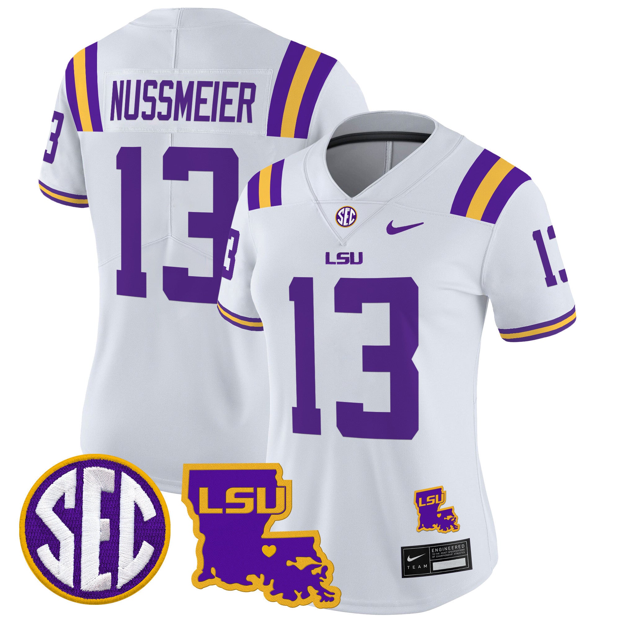 Women's LSU Tigers 2024 Louisiana Patch Vapor Limited Jersey - All Stitched - White, Garrett Nussmeier