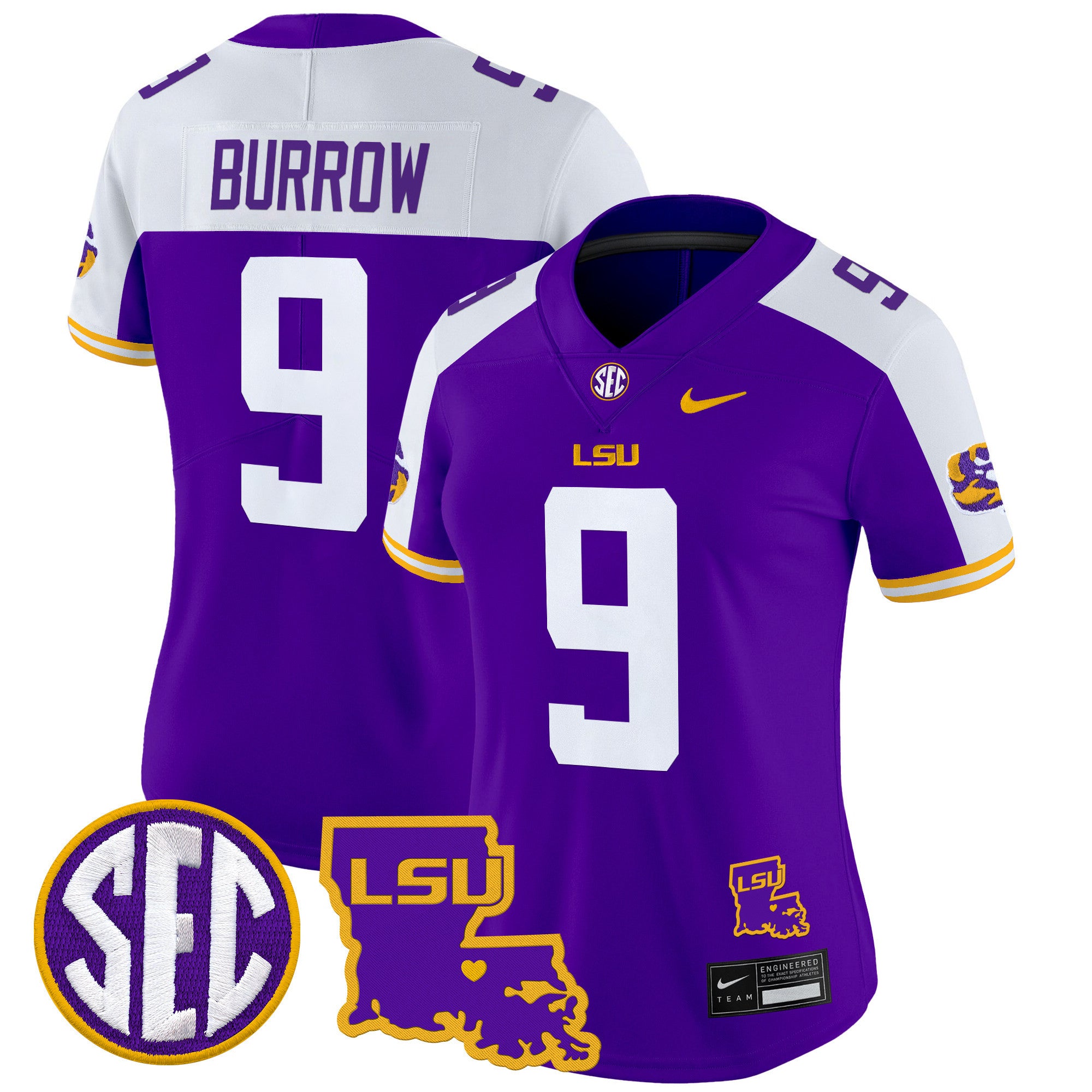 Women's LSU Tigers 2024 Louisiana Patch Vapor Limited Jersey - All Stitched - Purple Alternate, Joe Burrow