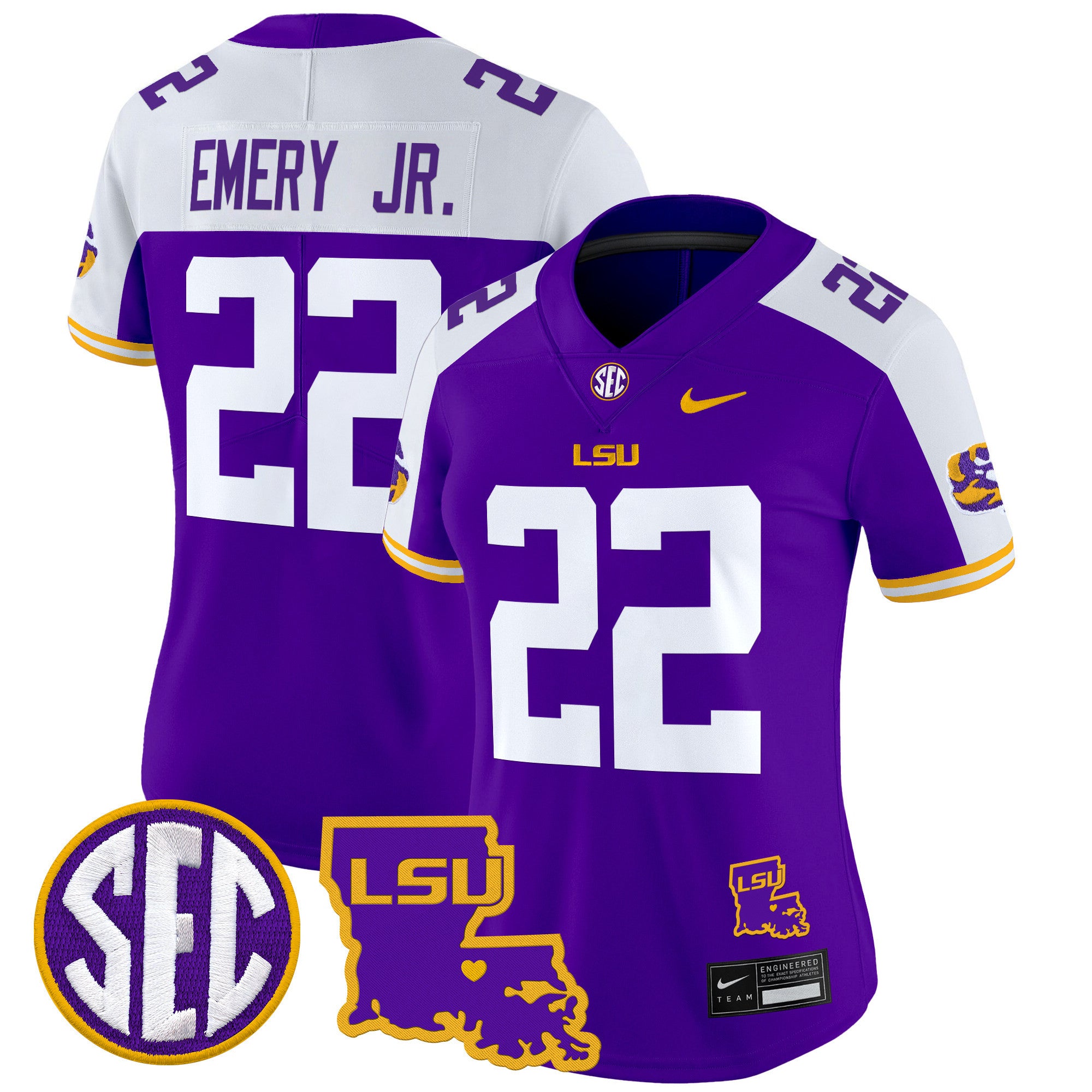 Women's LSU Tigers 2024 Louisiana Patch Vapor Limited Jersey - All Stitched - Purple Alternate, John Emery Jr.