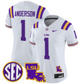 Women's LSU Tigers 2024 Louisiana Patch Vapor Limited Jersey - All Stitched - White, Aaron Anderson