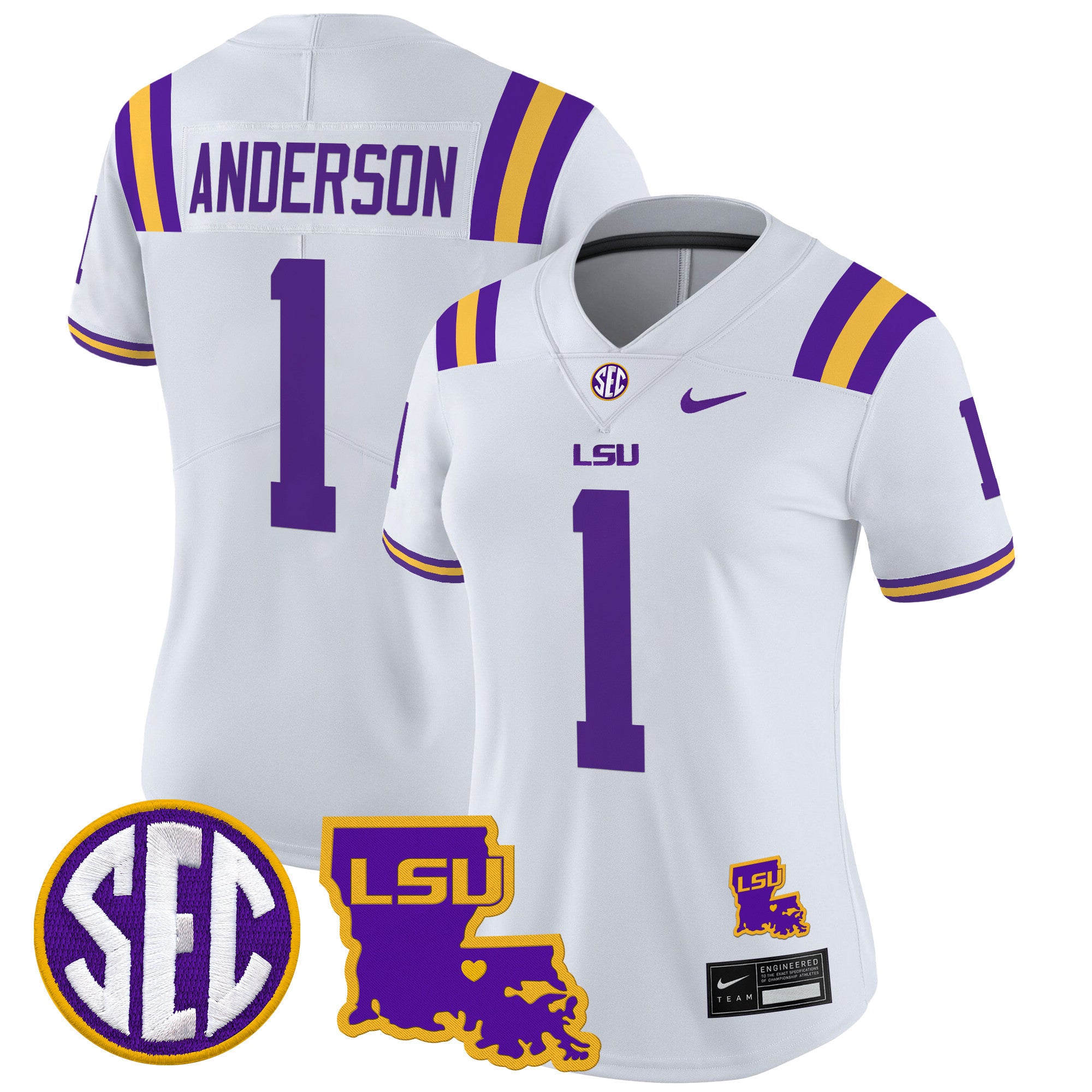 Women's LSU Tigers 2024 Louisiana Patch Vapor Limited Jersey - All Stitched - White, Aaron Anderson