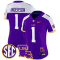 Women's LSU Tigers 2024 Louisiana Patch Vapor Limited Jersey - All Stitched - Purple Alternate, Aaron Anderson