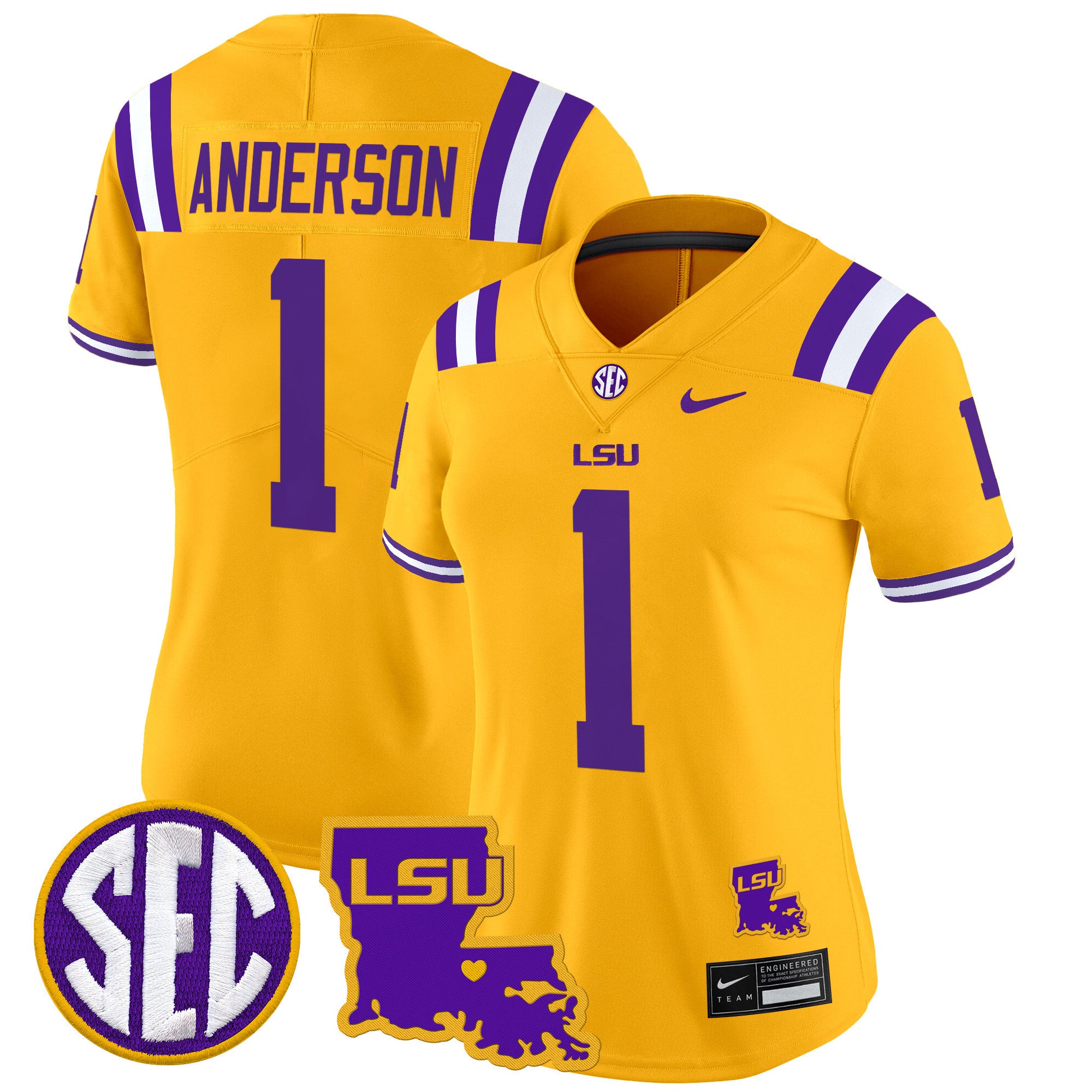 Women's LSU Tigers 2024 Louisiana Patch Vapor Limited Jersey - All Stitched - Gold, Aaron Anderson