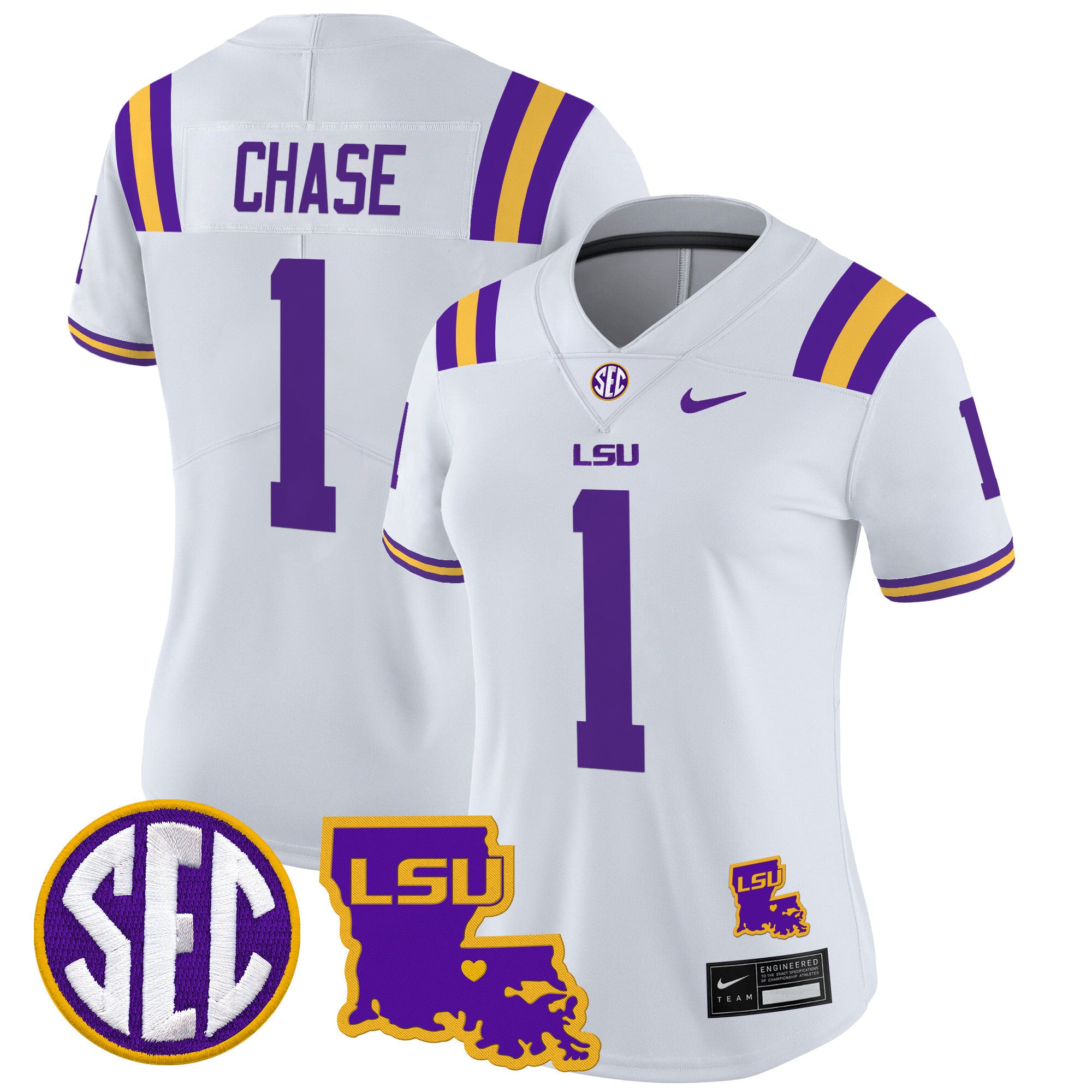 Women's LSU Tigers 2024 Louisiana Patch Vapor Limited Jersey - All Stitched - White, Ja'Marr Chase