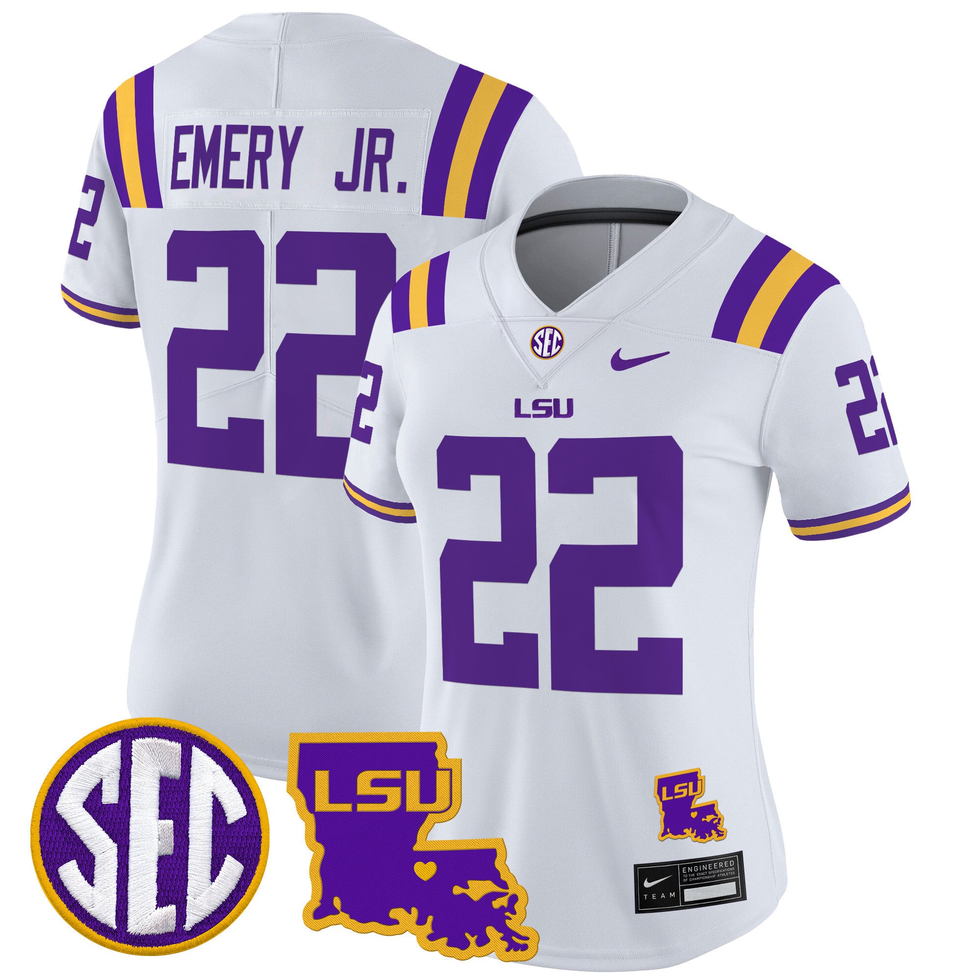 Women's LSU Tigers 2024 Louisiana Patch Vapor Limited Jersey - All Stitched - White, John Emery Jr.