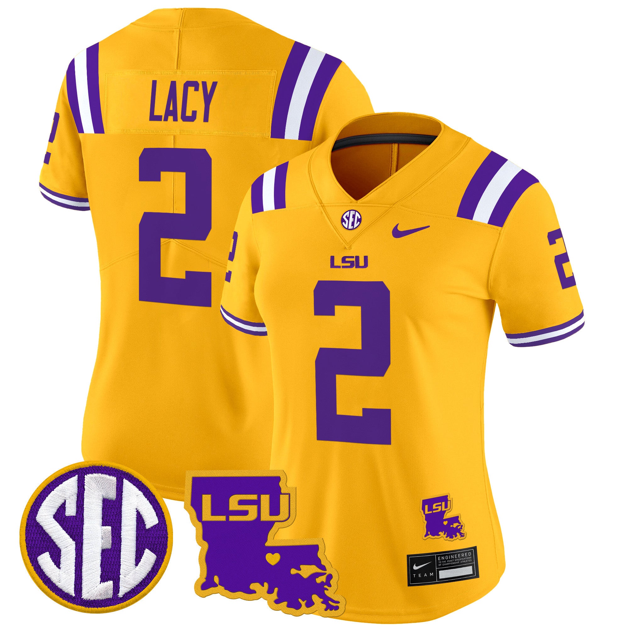 Women's LSU Tigers 2024 Louisiana Patch Vapor Limited Jersey - All Stitched - Gold, Kyren Lacy