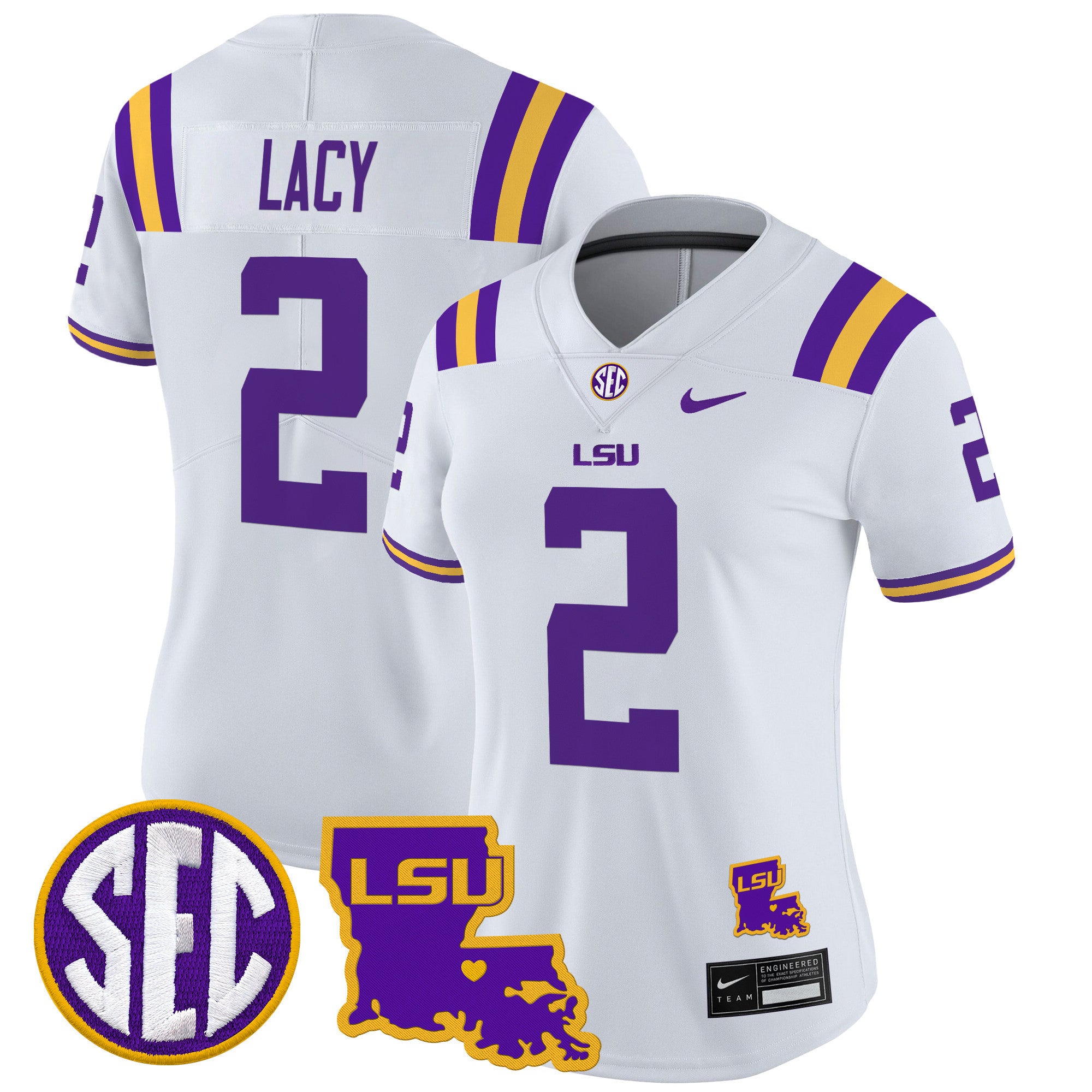 Women's LSU Tigers 2024 Louisiana Patch Vapor Limited Jersey - All Stitched - White, Kyren Lacy