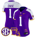 Women's LSU Tigers 2024 Louisiana Patch Vapor Limited Jersey - All Stitched - Purple Alternate, Ja'Marr Chase