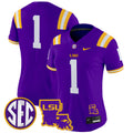 Women's LSU Tigers 2024 Louisiana Patch Vapor Limited Jersey - All Stitched - Purple, #1 Team