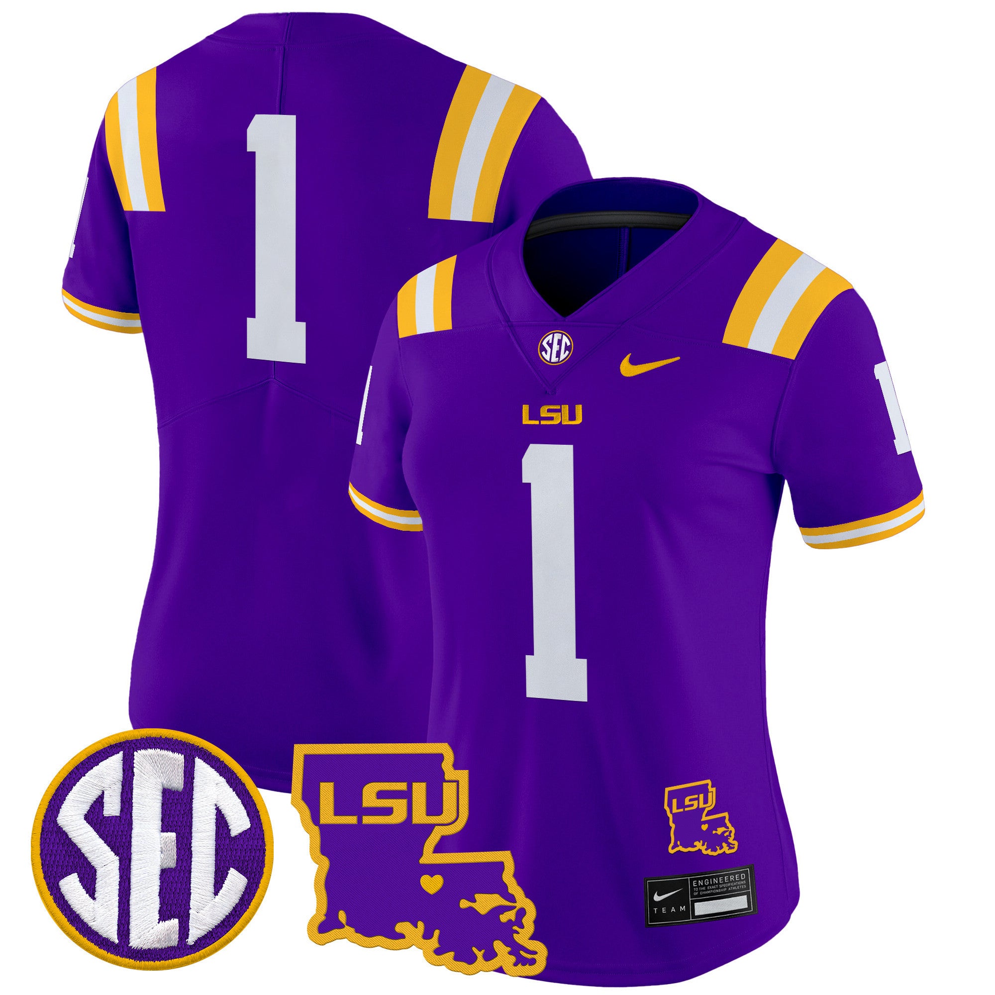 Women's LSU Tigers 2024 Louisiana Patch Vapor Limited Jersey - All Stitched - Purple, #1 Team