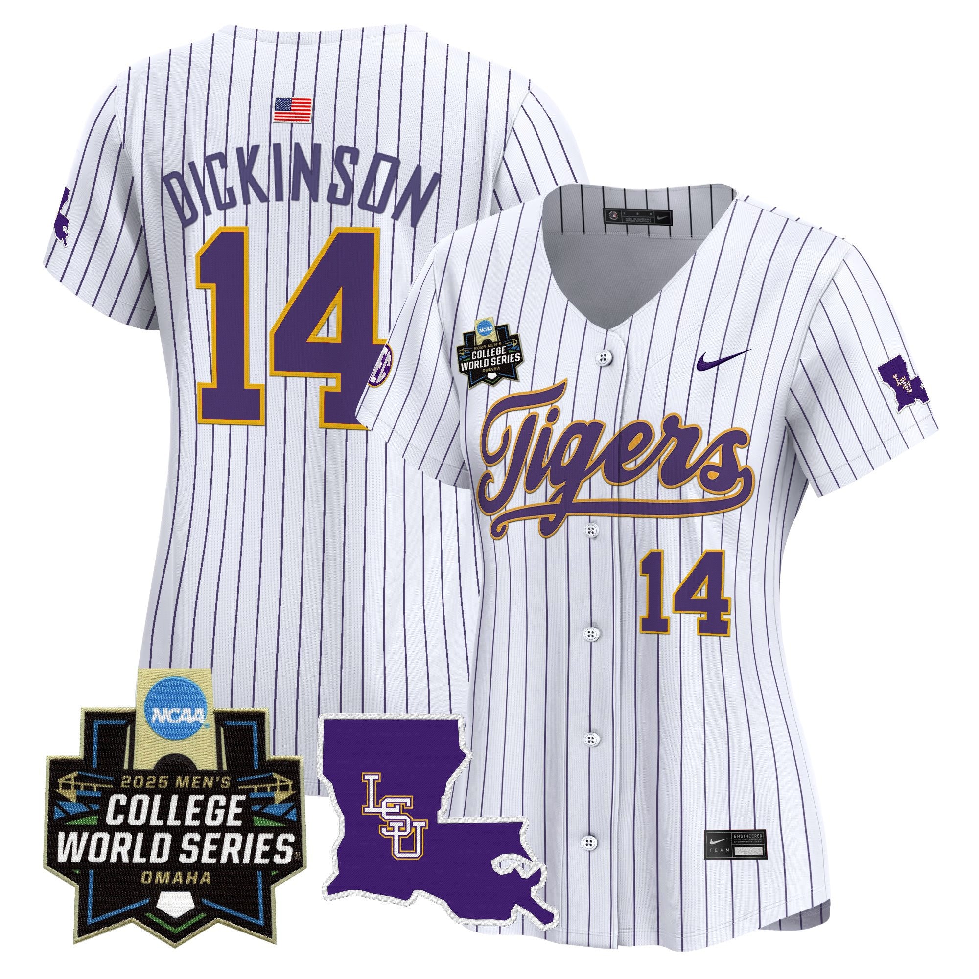Women's LSU Tigers 2025 World Series Vapor Premier Limited Jersey - All Stitched - Pinstripe, Daniel Dickinson