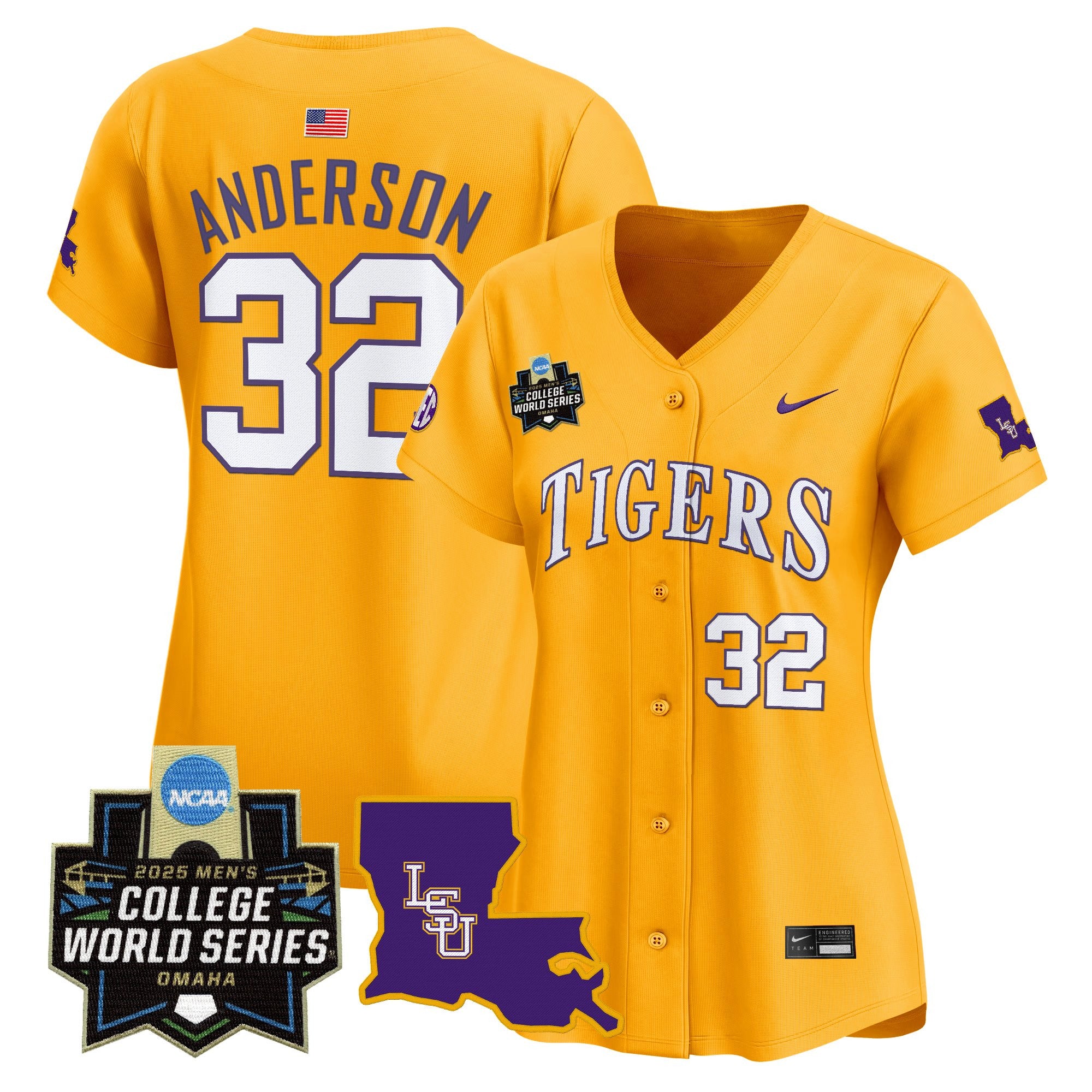 Women's LSU Tigers 2025 World Series Vapor Premier Limited Jersey - All Stitched - Gold, Kade Anderson