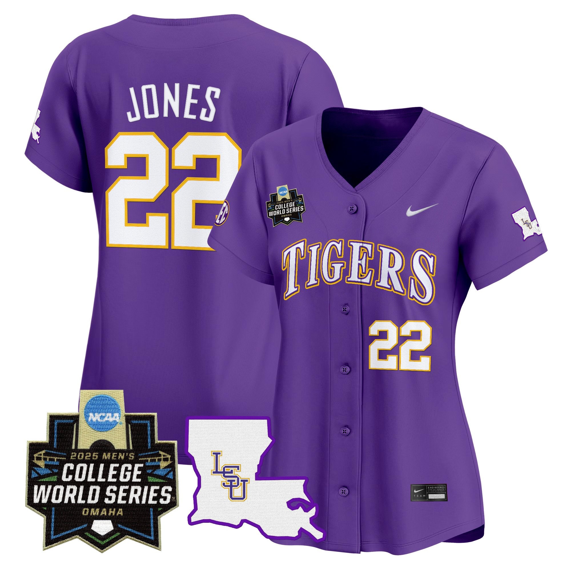 Women's LSU Tigers 2025 World Series Vapor Premier Limited Jersey - All Stitched - Purple, Jared Jones