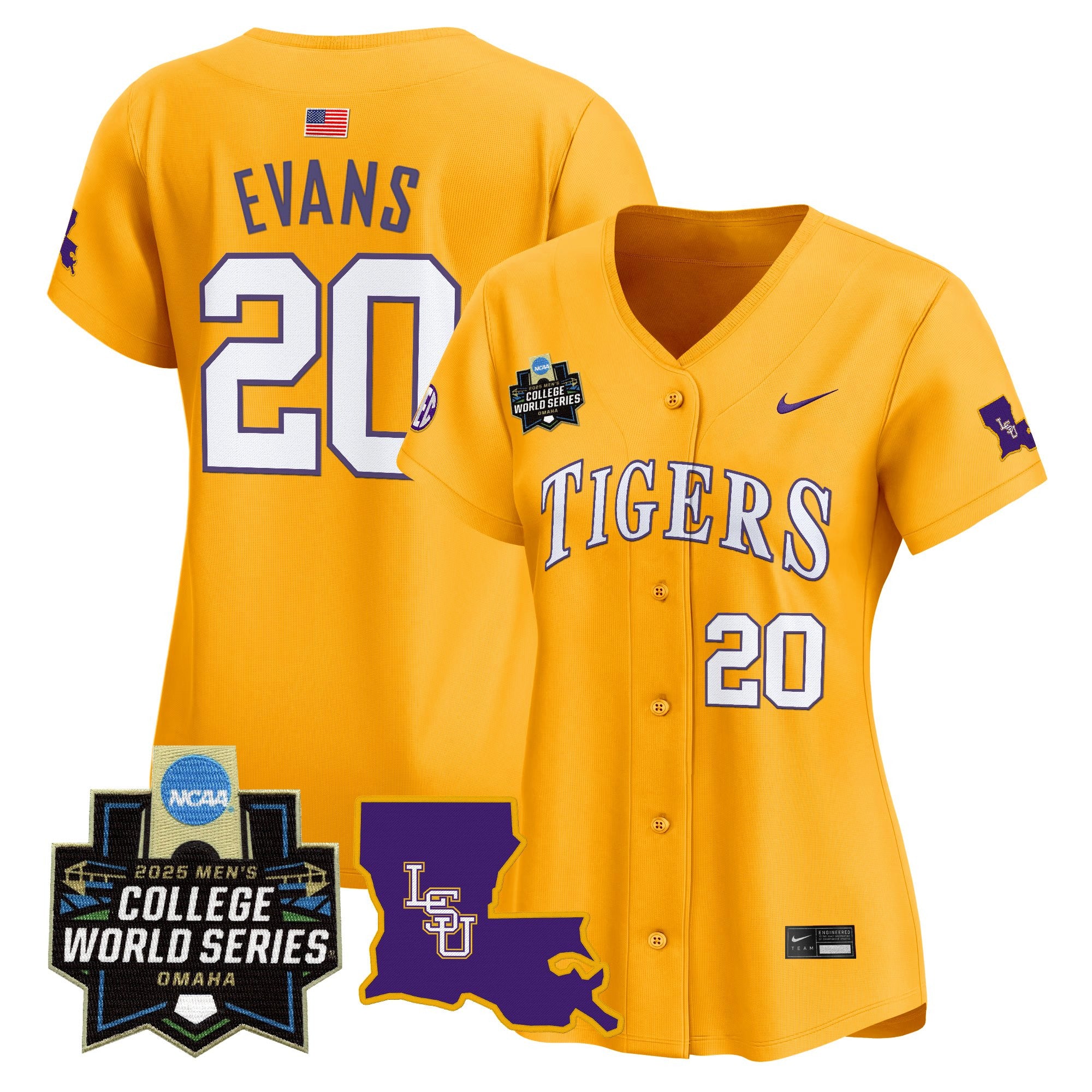 Women's LSU Tigers 2025 World Series Vapor Premier Limited Jersey - All Stitched - Gold, Casan Evans