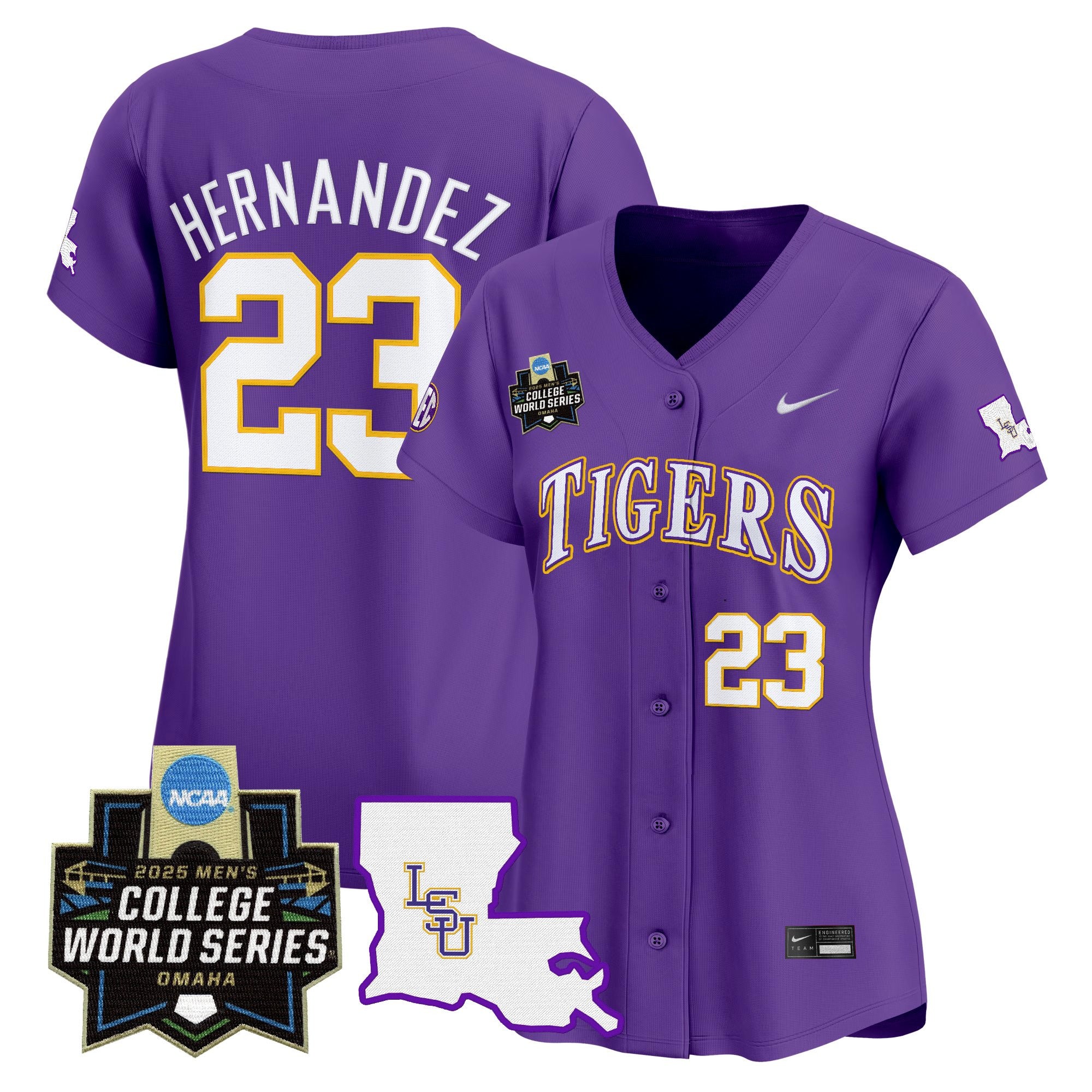 Women's LSU Tigers 2025 World Series Vapor Premier Limited Jersey - All Stitched - Purple, Luis Hernandez