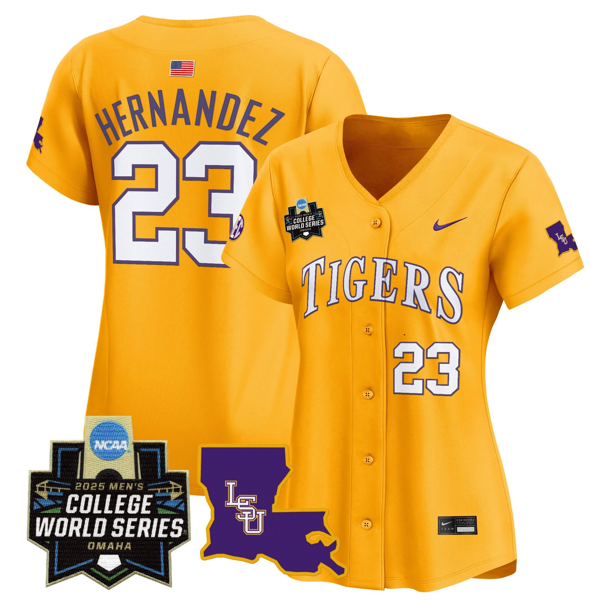 Women's LSU Tigers 2025 World Series Vapor Premier Limited Jersey - All Stitched - Gold, Luis Hernandez