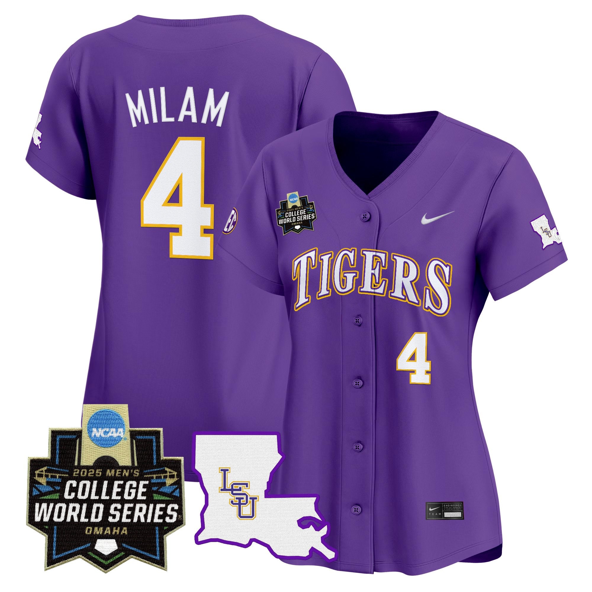 Women's LSU Tigers 2025 World Series Vapor Premier Limited Jersey - All Stitched - Purple, Steven Milam