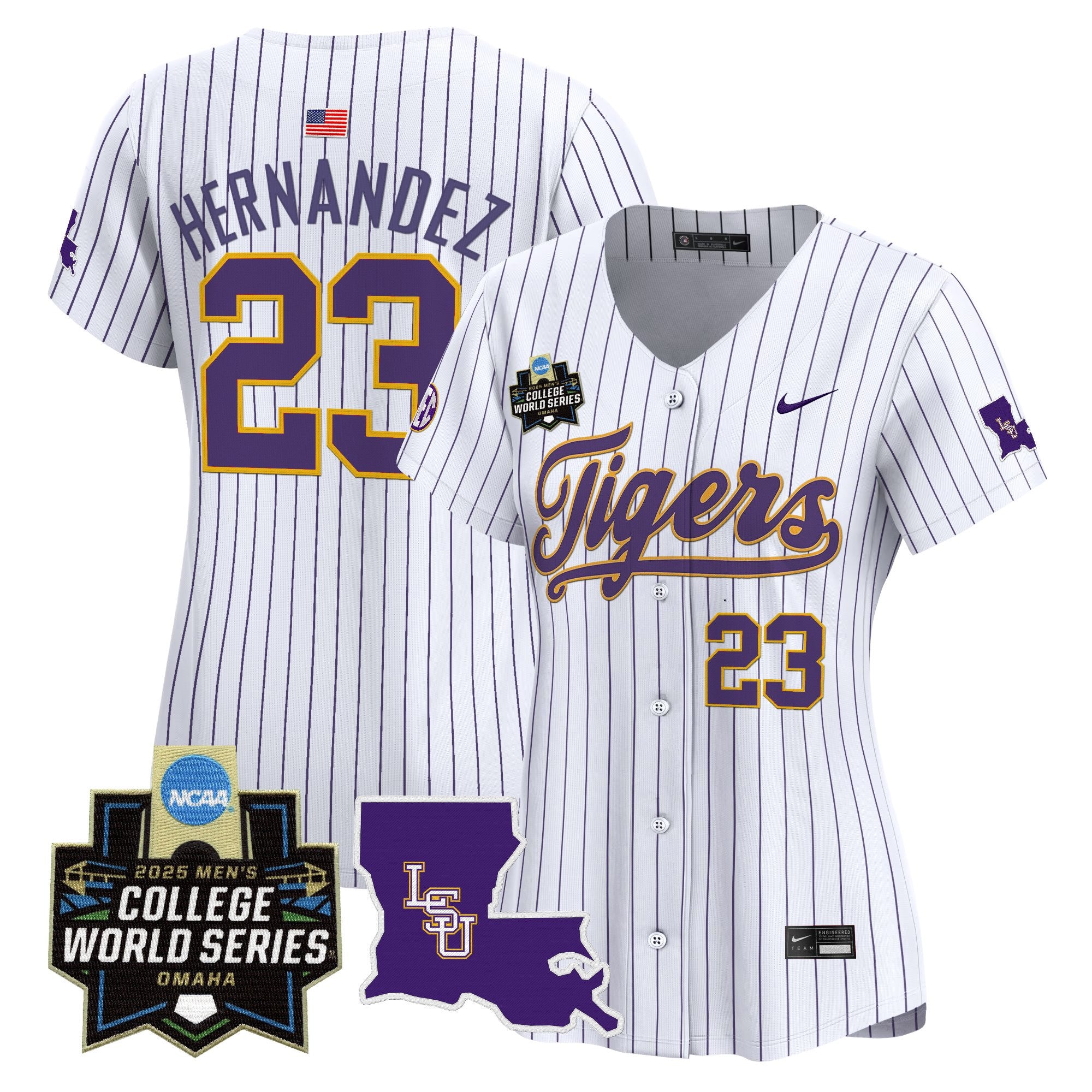 Women's LSU Tigers 2025 World Series Vapor Premier Limited Jersey - All Stitched - Pinstripe, Luis Hernandez