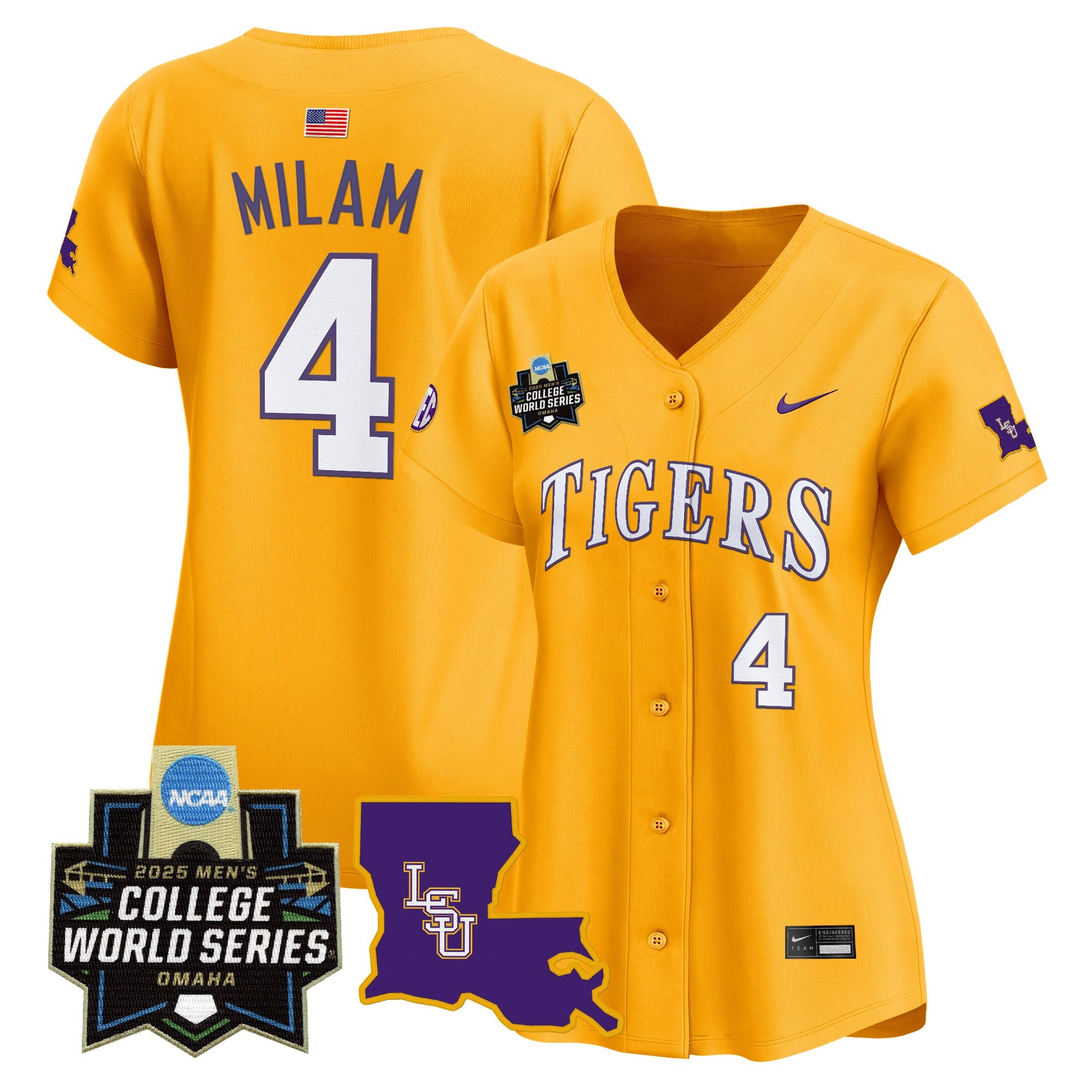 Women's LSU Tigers 2025 World Series Vapor Premier Limited Jersey - All Stitched - Gold, Steven Milam