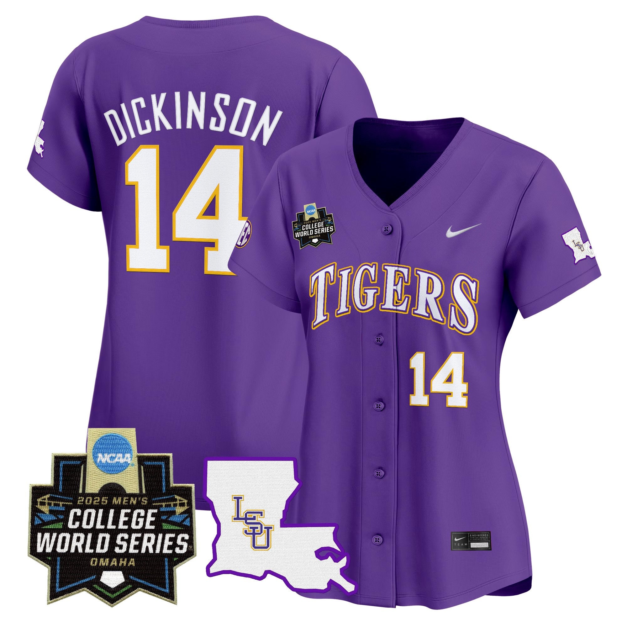 Women's LSU Tigers 2025 World Series Vapor Premier Limited Jersey - All Stitched - Purple, Daniel Dickinson