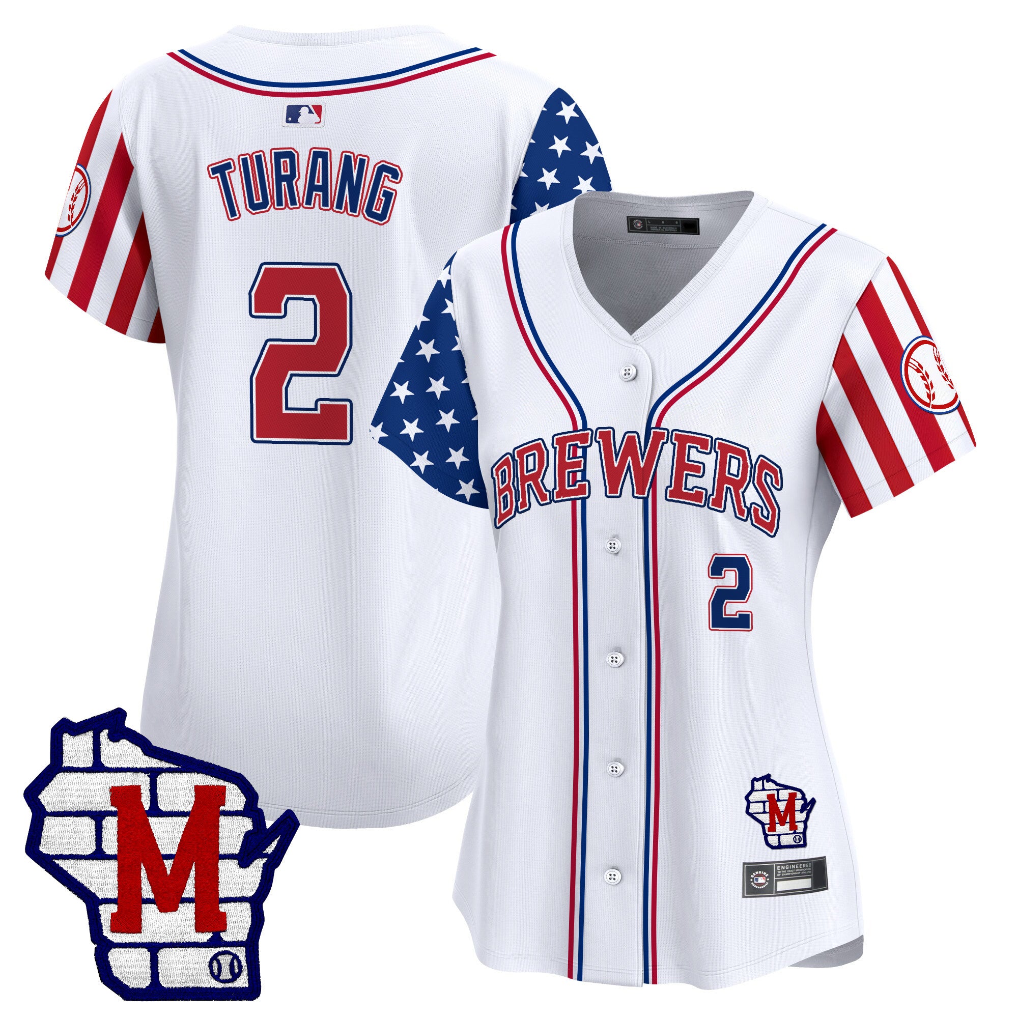 Women's Milwaukee Brewers 2025 Independence Day Vapor Premier Limited Jersey - All Stitched - White, Brice Turang