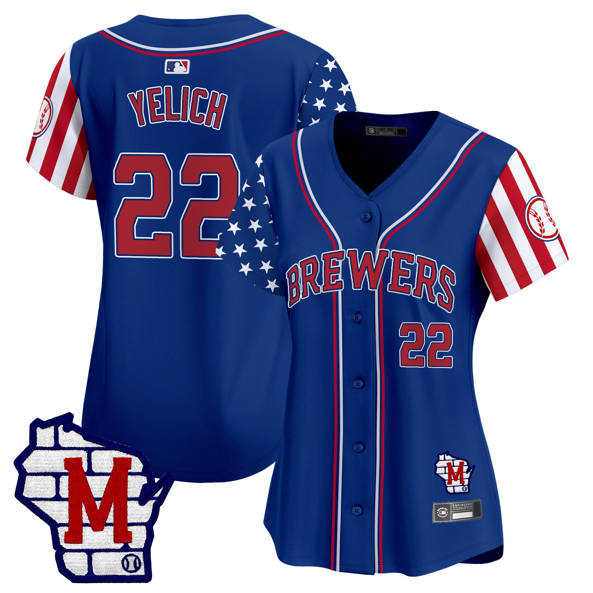 Women's Milwaukee Brewers 2025 Independence Day Vapor Premier Limited Jersey - All Stitched - Royal, Christian Yelich