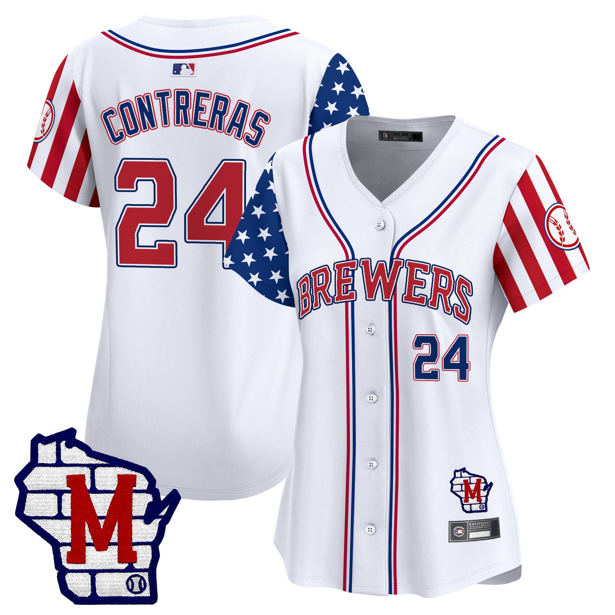 Women's Milwaukee Brewers 2025 Independence Day Vapor Premier Limited Jersey - All Stitched - White, William Contreras