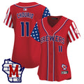 Women's Milwaukee Brewers 2025 Independence Day Vapor Premier Limited Jersey - All Stitched - Red, Jackson Chourio