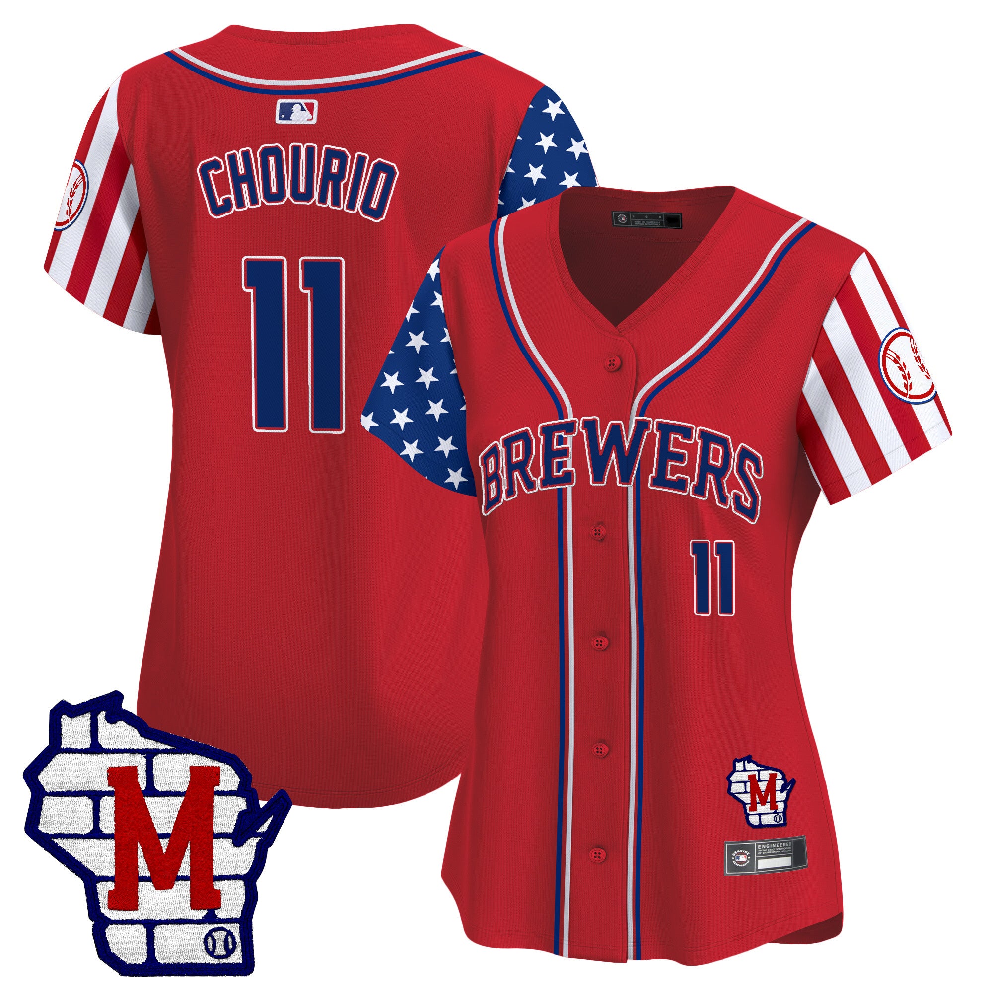 Women's Milwaukee Brewers 2025 Independence Day Vapor Premier Limited Jersey - All Stitched - Red, Jackson Chourio