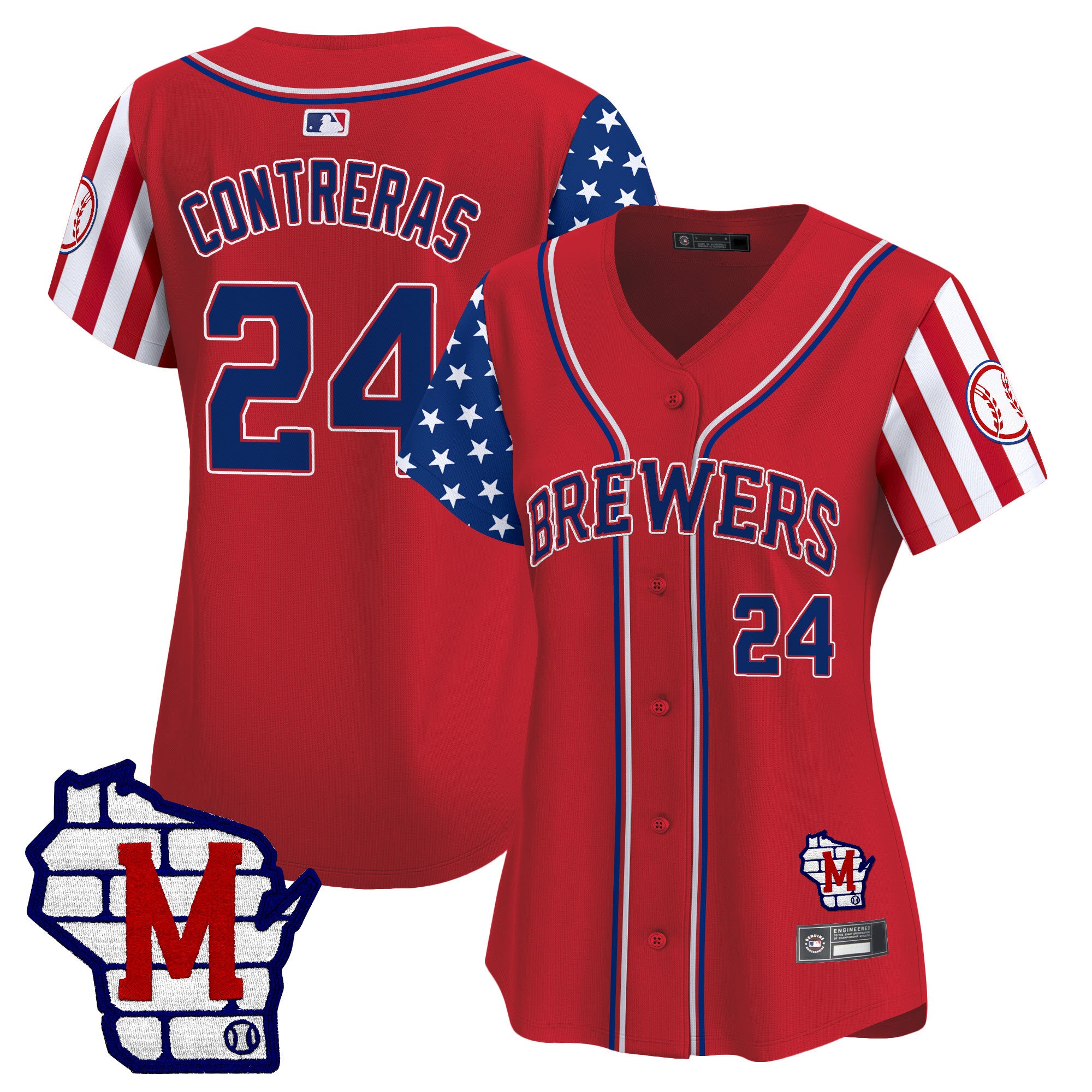 Women's Milwaukee Brewers 2025 Independence Day Vapor Premier Limited Jersey - All Stitched - Red, William Contreras