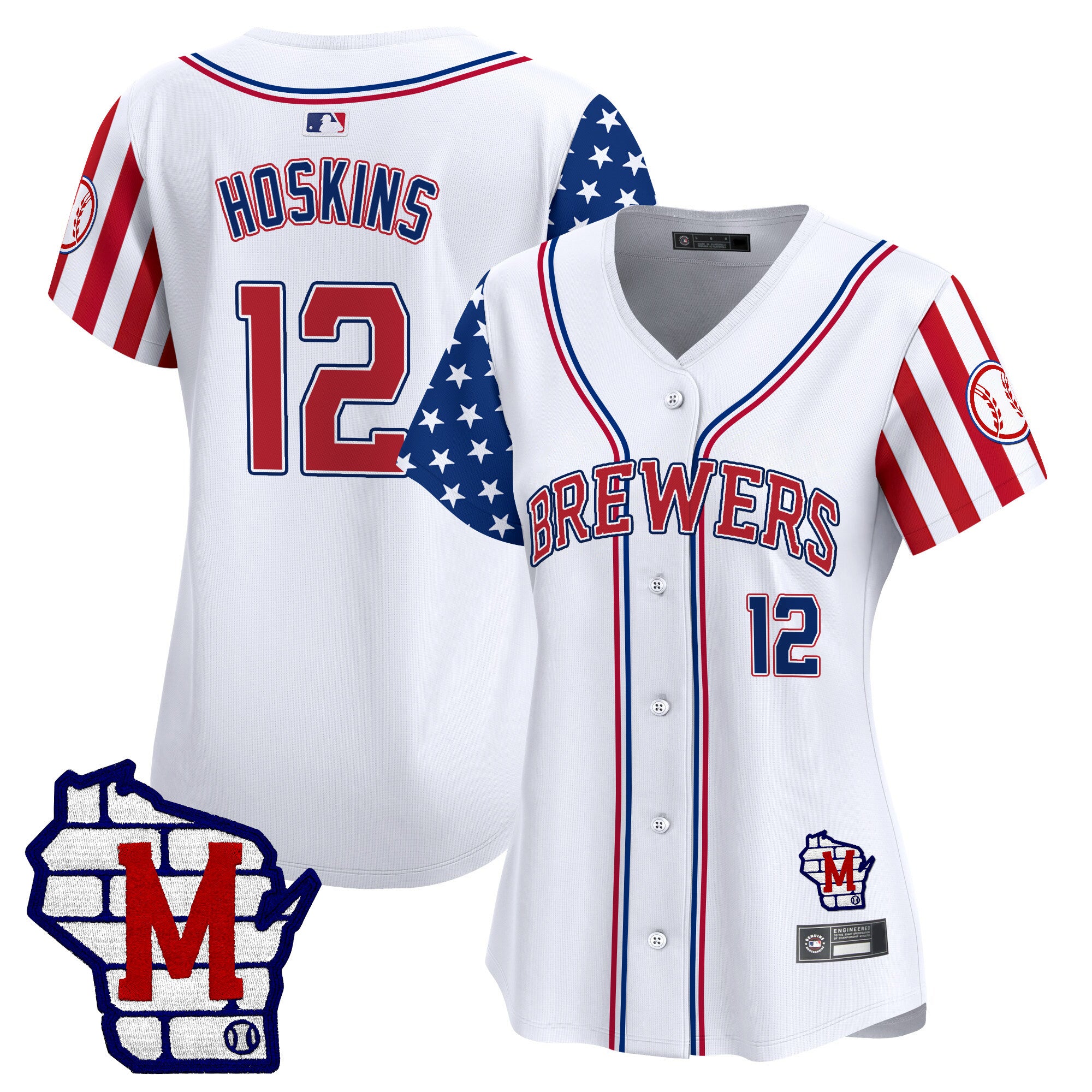 Women's Milwaukee Brewers 2025 Independence Day Vapor Premier Limited Jersey - All Stitched - White, Rhys Hoskins