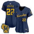 Women's Milwaukee Brewers Home Patch Vapor Premier Limited Jersey - All Stitched - Navy, Christian Yelich