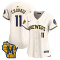 Women's Milwaukee Brewers Home Patch Vapor Premier Limited Jersey - All Stitched - Cream, Jackson Chourio