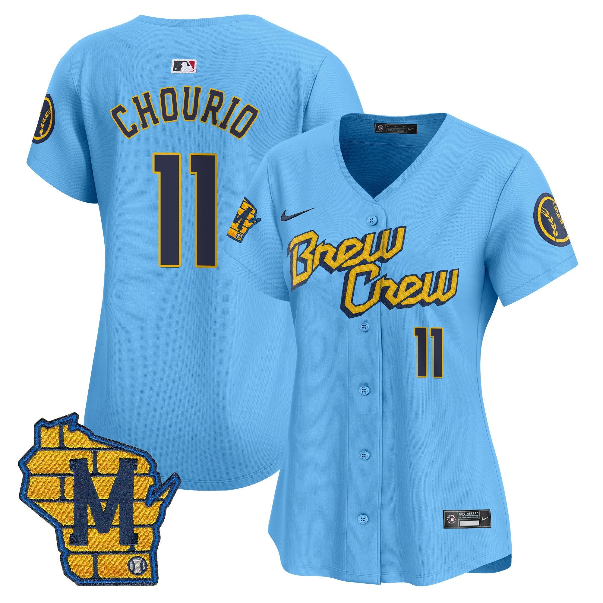 Women's Milwaukee Brewers Home Patch Vapor Premier Limited Jersey - All Stitched - City Connect, Jackson Chourio