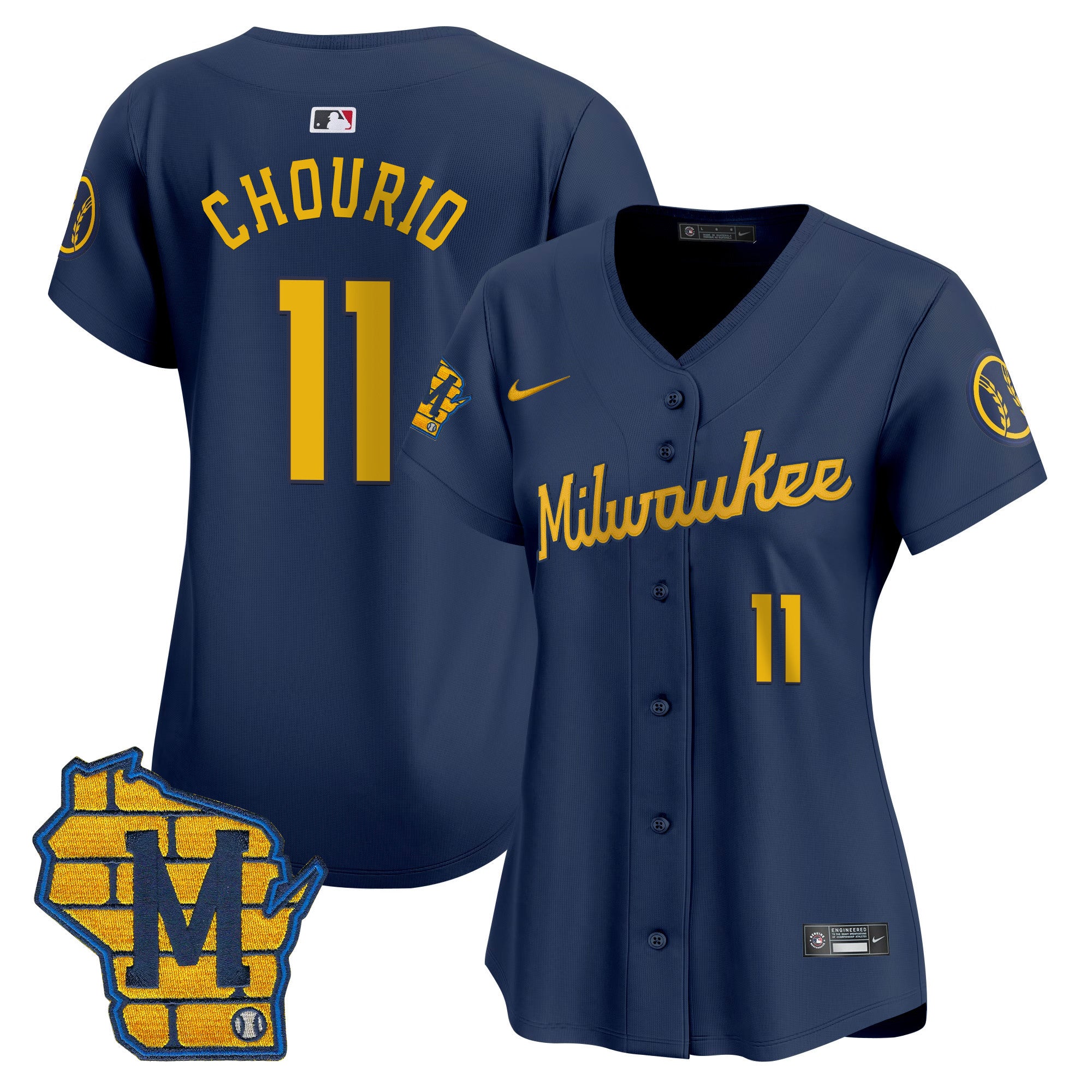 Women's Milwaukee Brewers Home Patch Vapor Premier Limited Jersey - All Stitched - Navy, Jackson Chourio