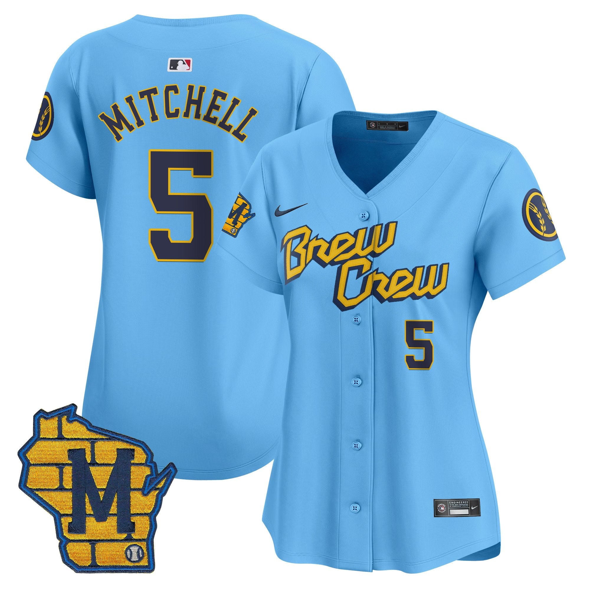 Women's Milwaukee Brewers Home Patch Vapor Premier Limited Jersey - All Stitched - City Connect, Garrett Mitchell