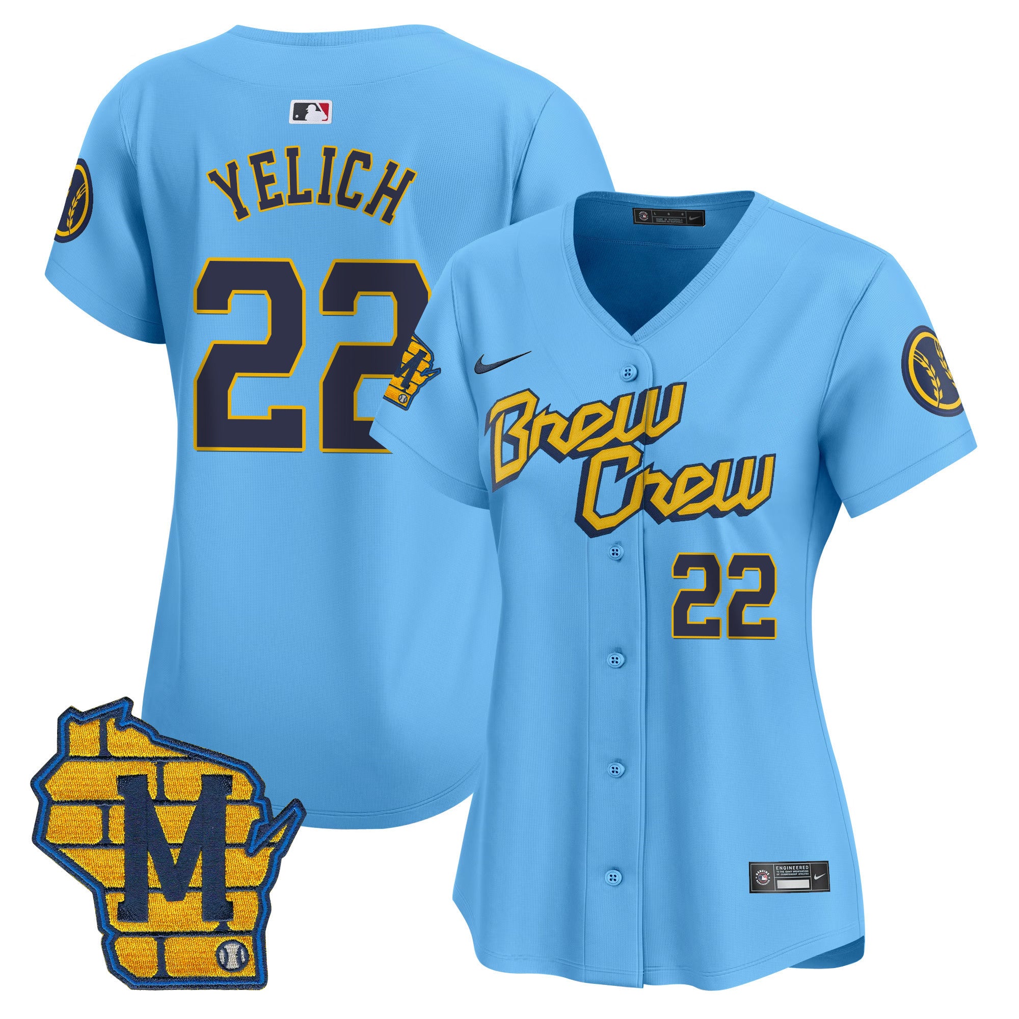 Women's Milwaukee Brewers Home Patch Vapor Premier Limited Jersey - All Stitched - City Connect, Christian Yelich