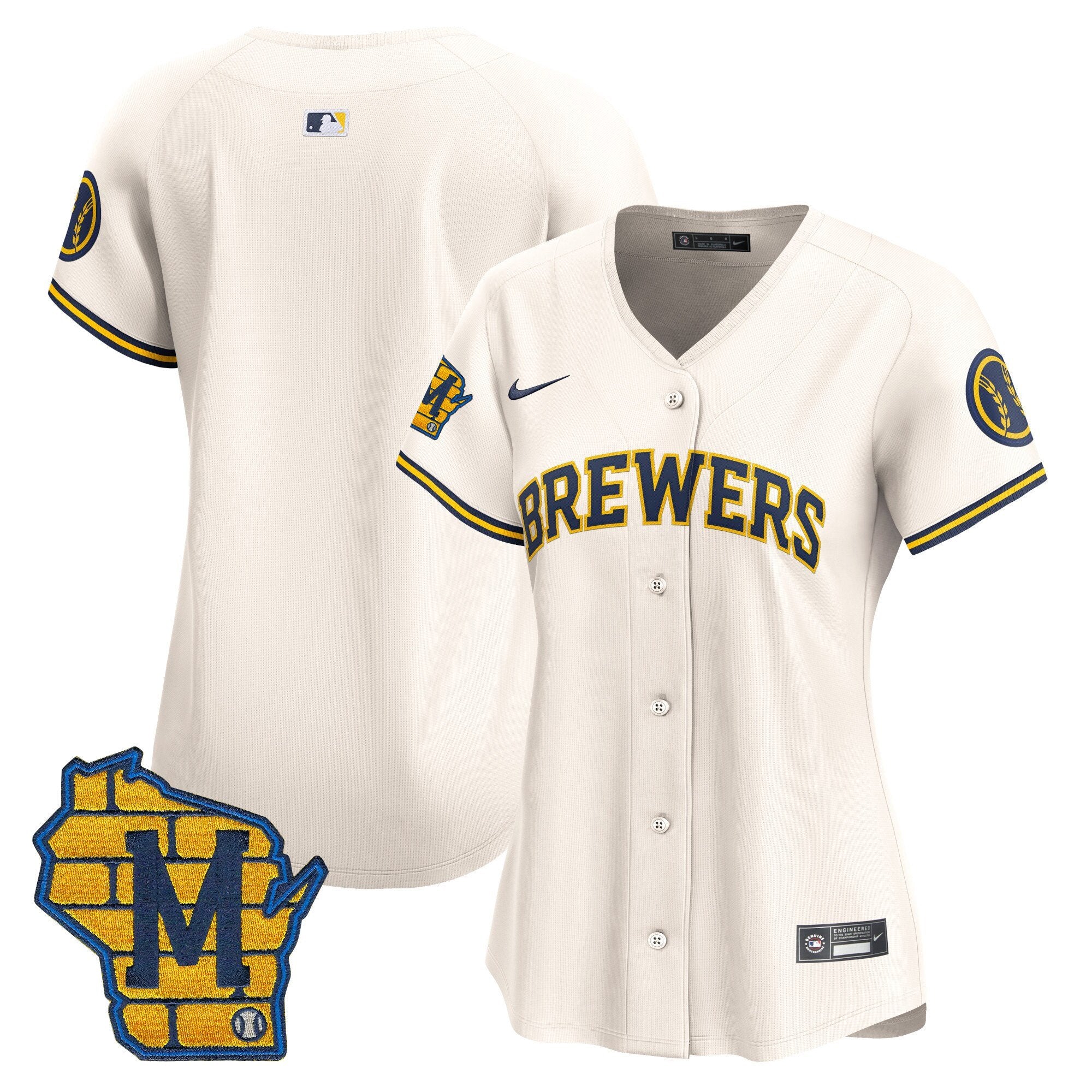 Women's Milwaukee Brewers Home Patch Vapor Premier Limited Jersey - All Stitched - Cream, Team