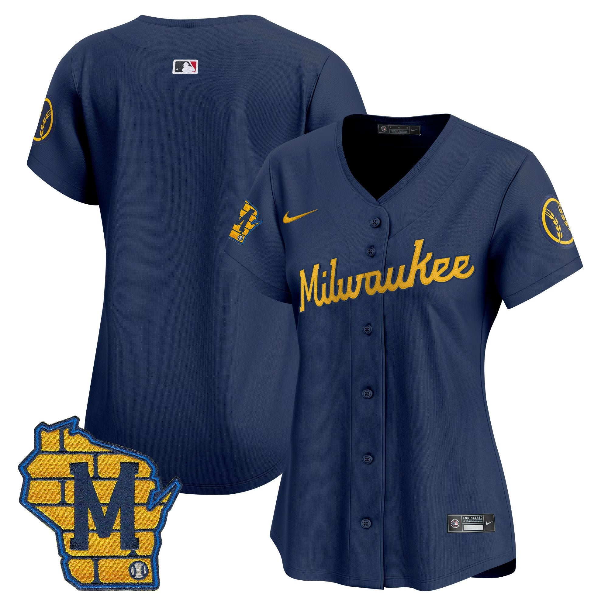 Women's Milwaukee Brewers Home Patch Vapor Premier Limited Jersey - All Stitched - Navy, Team