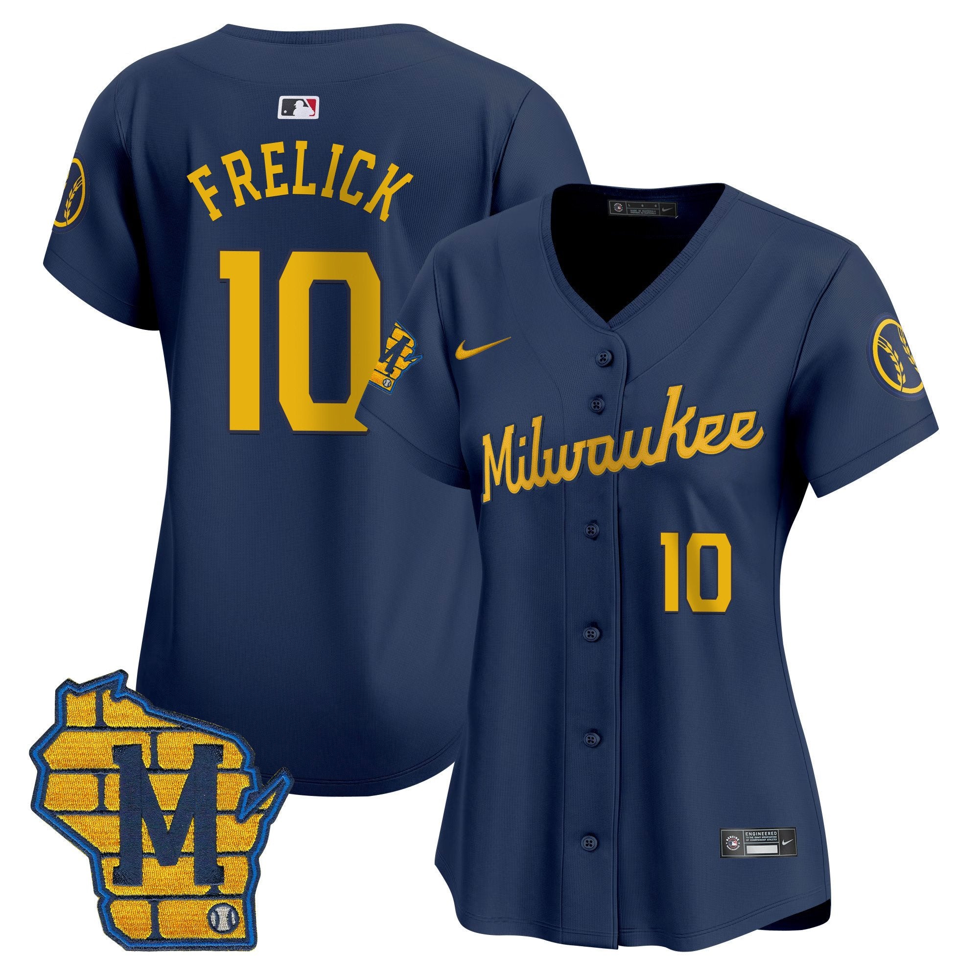 Women's Milwaukee Brewers Home Patch Vapor Premier Limited Jersey - All Stitched - Navy, Sal Frelick
