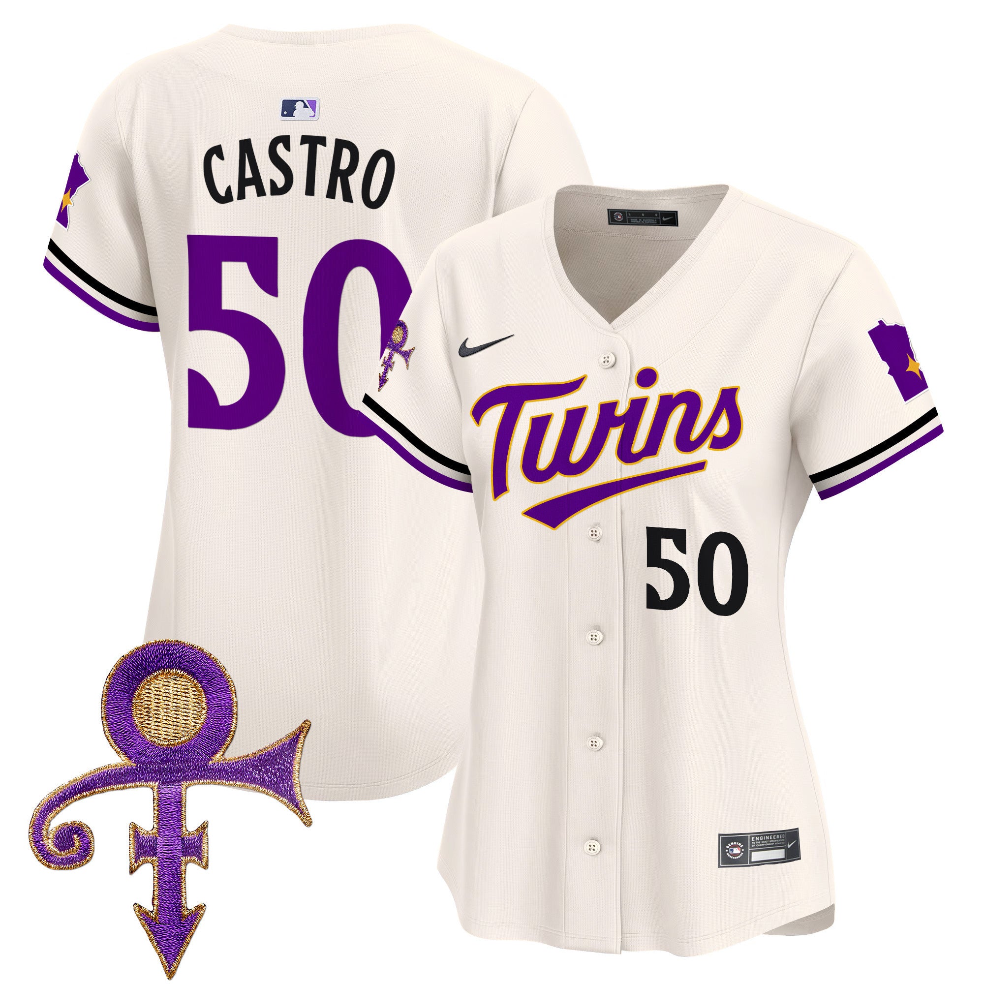 Women's Minnesota Twins Prince Patch Vapor Premier Limited Jersey V3 - All Stitched - Cream, Willi Castro