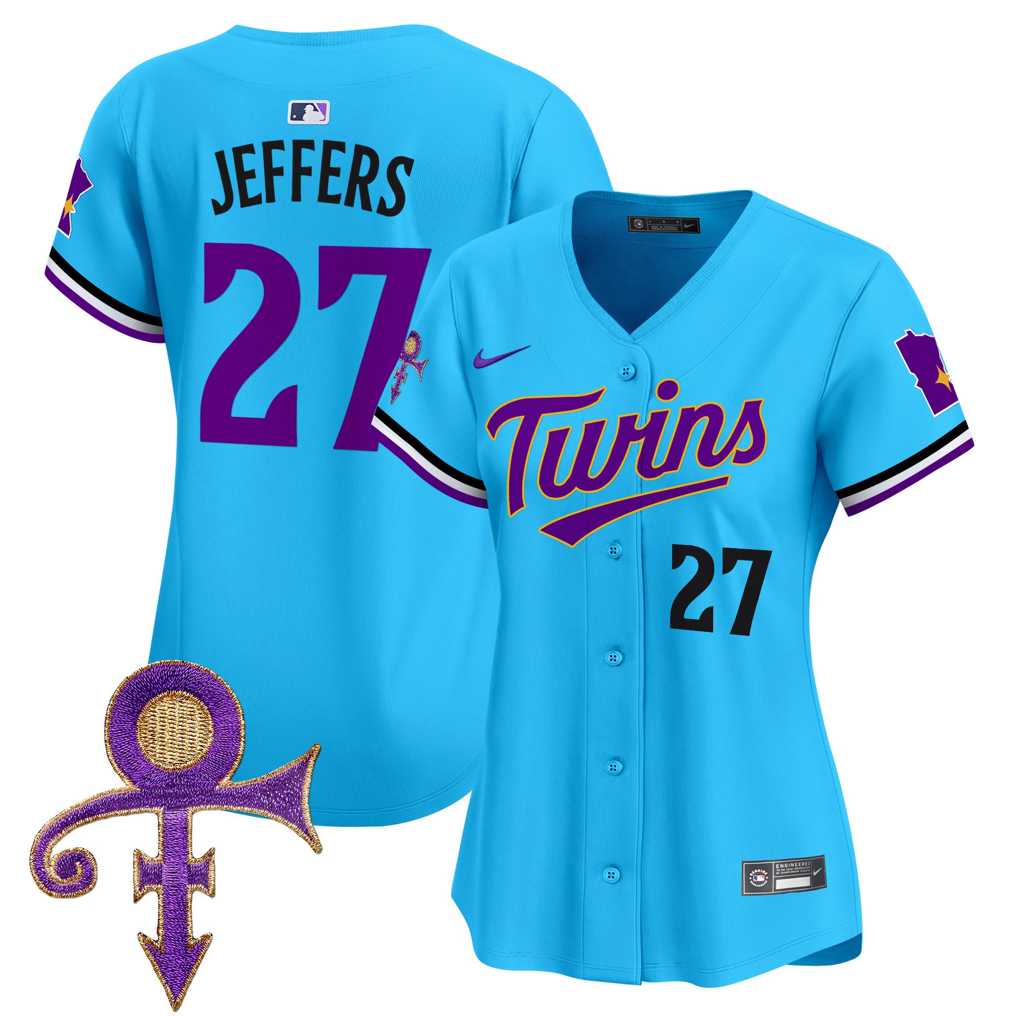 Women's Minnesota Twins Prince Patch Vapor Premier Limited Jersey V3 - All Stitched - Light Blue, Ryan Jeffers