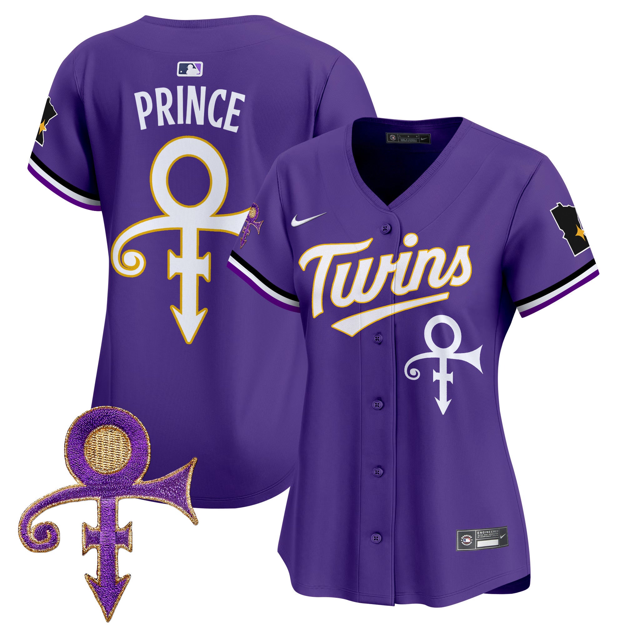 Women's Minnesota Twins Prince Patch Vapor Premier Limited Jersey V3 - All Stitched - Purple, Prince