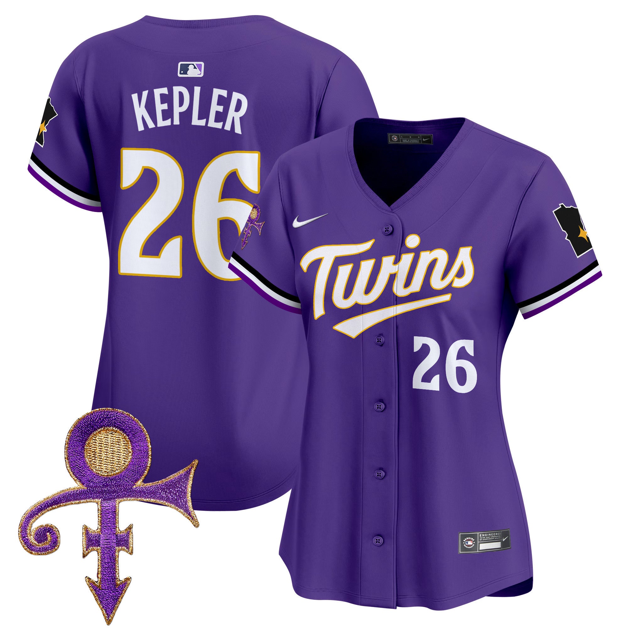 Women's Minnesota Twins Prince Patch Vapor Premier Limited Jersey V3 - All Stitched - Purple, Max Kepler