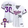 Women's Minnesota Twins Prince Patch Vapor Premier Limited Jersey V3 - All Stitched - White, Carlos Santana