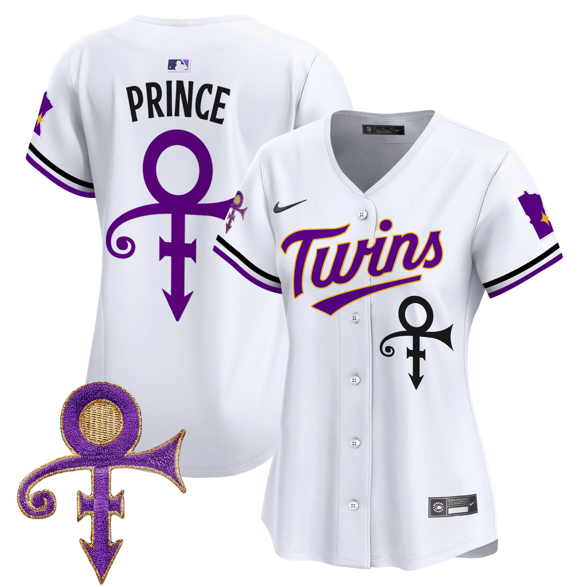 Women's Minnesota Twins Prince Patch Vapor Premier Limited Jersey V3 - All Stitched - White, Prince